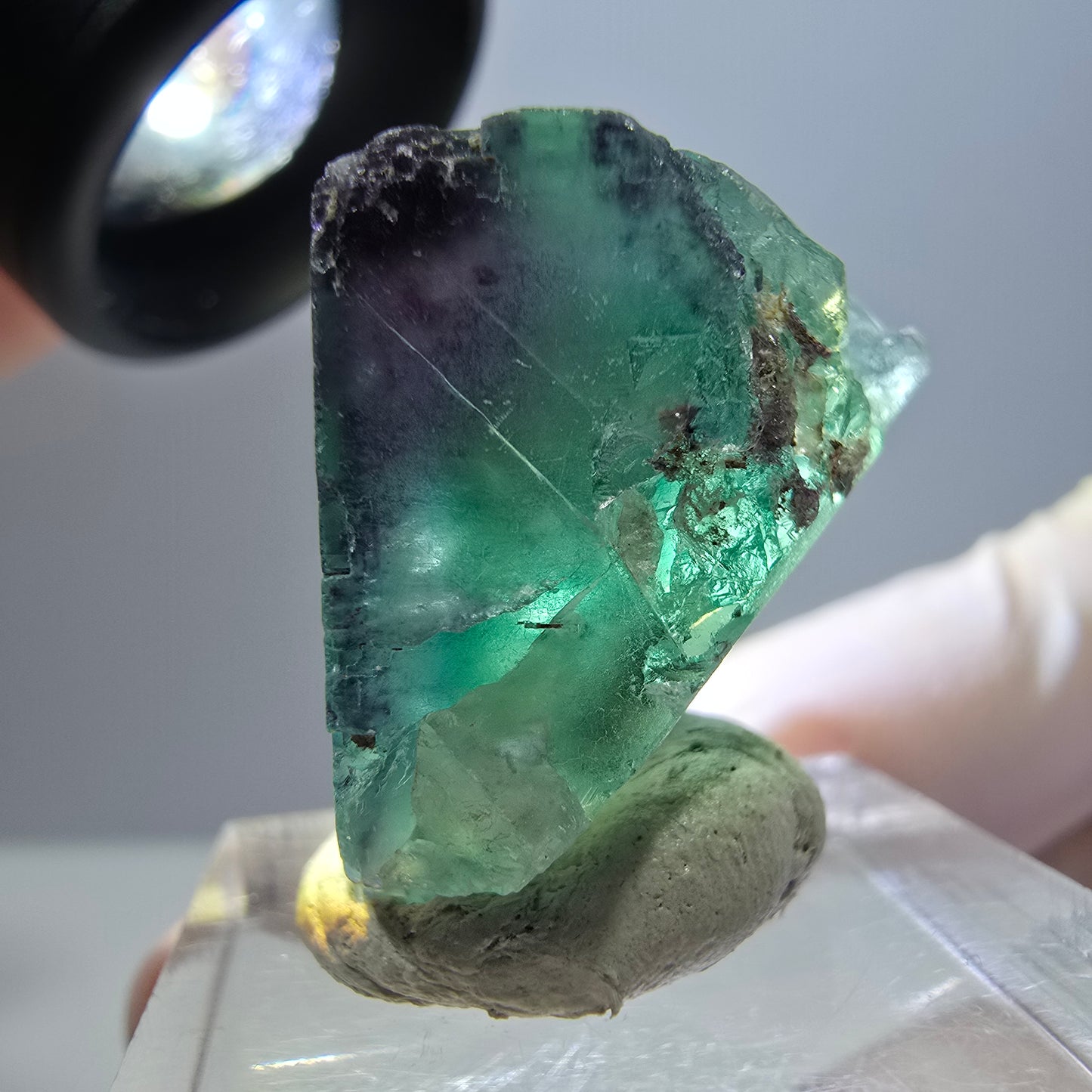 Cube de fluorite fantôme parqueté, zonal, vert violet Okorusu, Namibie 27*22*18mm