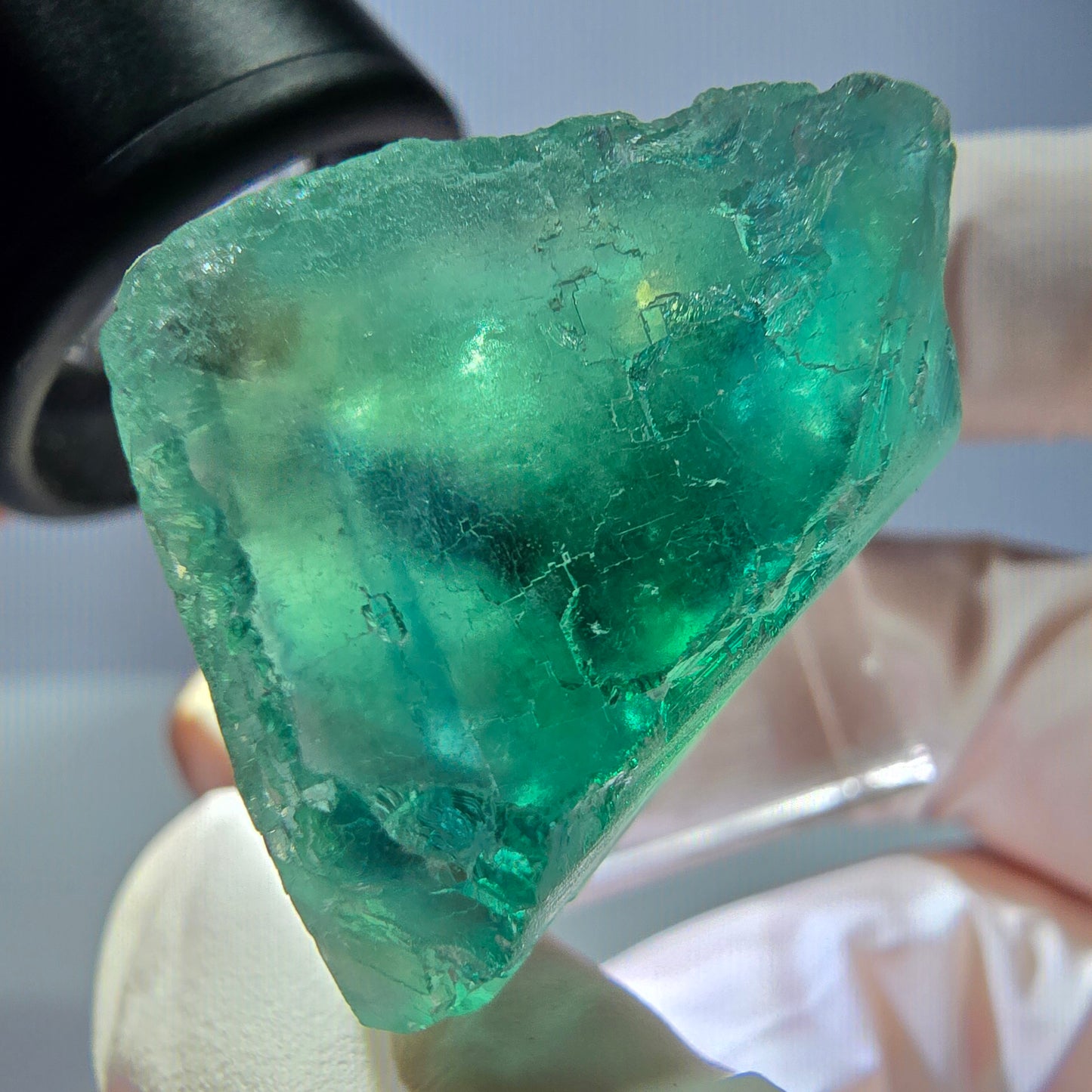 Cube de fluorite fantôme transparente parquetée, vert Okorusu, Namibie 27 x 24 x 23 mm