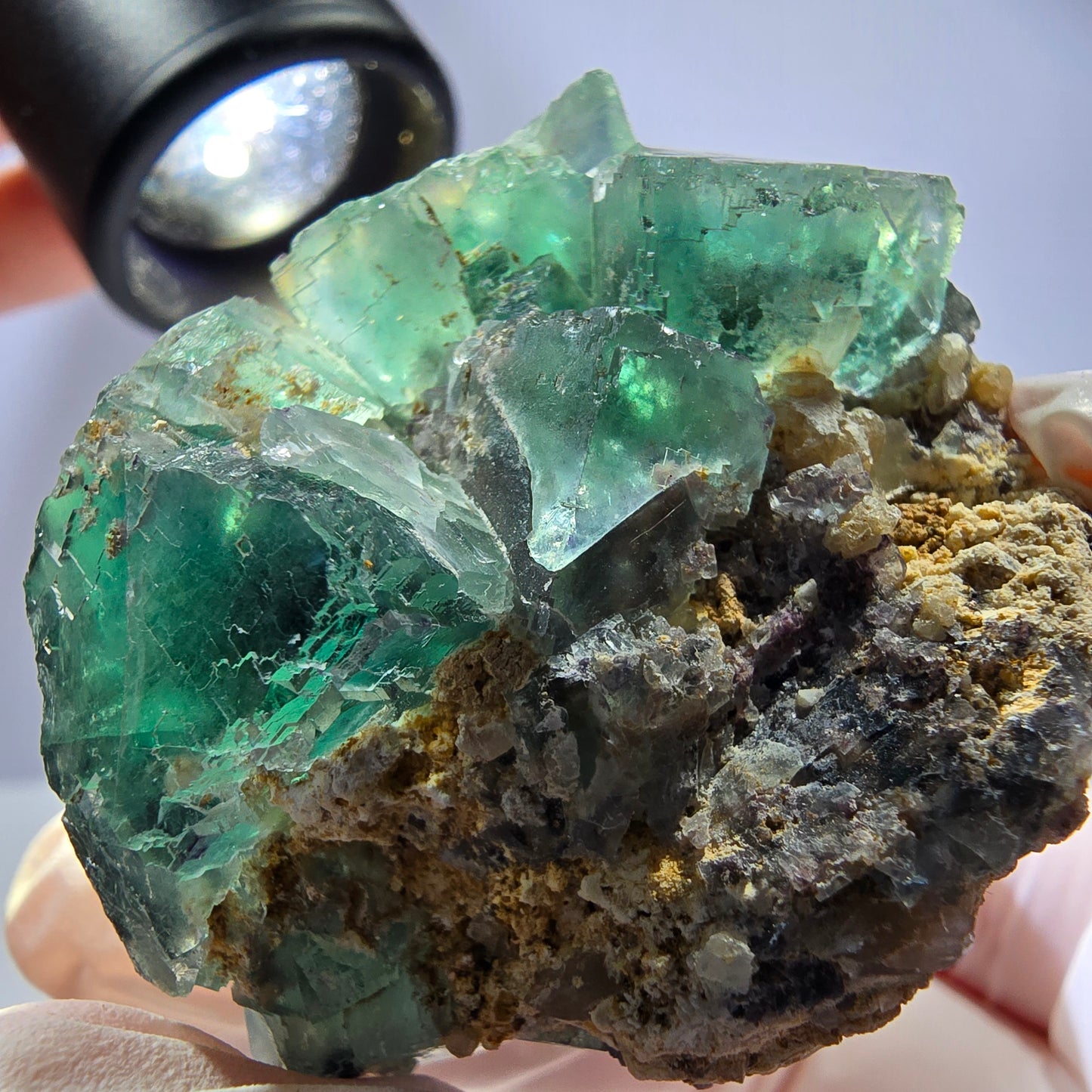 Spécimen de cube de fluorite fantôme transparente, vert parqueté, Okorusu, Namibie, 50 x 41 x 40 mm