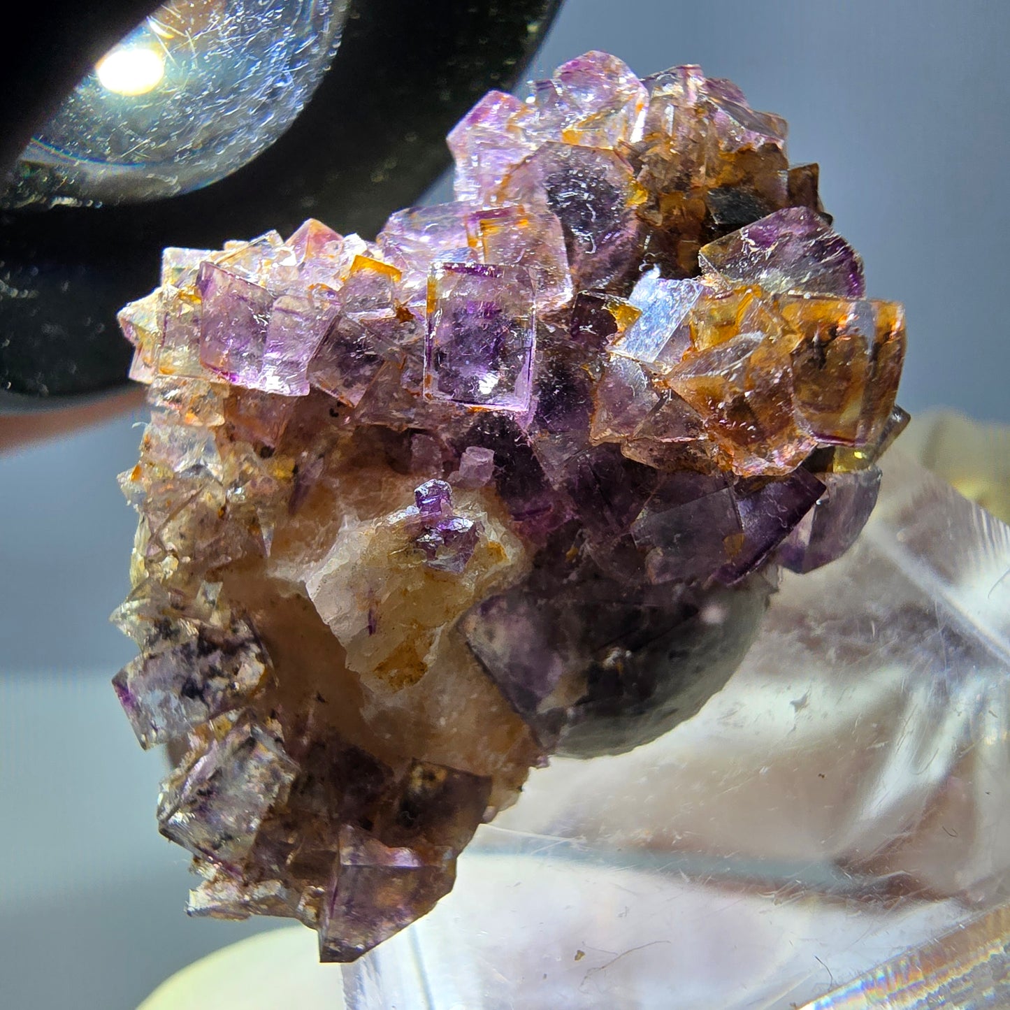 Spécimen de cube de fluorite fantôme, violet-jaune, Okorusu, Namibie, 36 x 27 x 15 mm