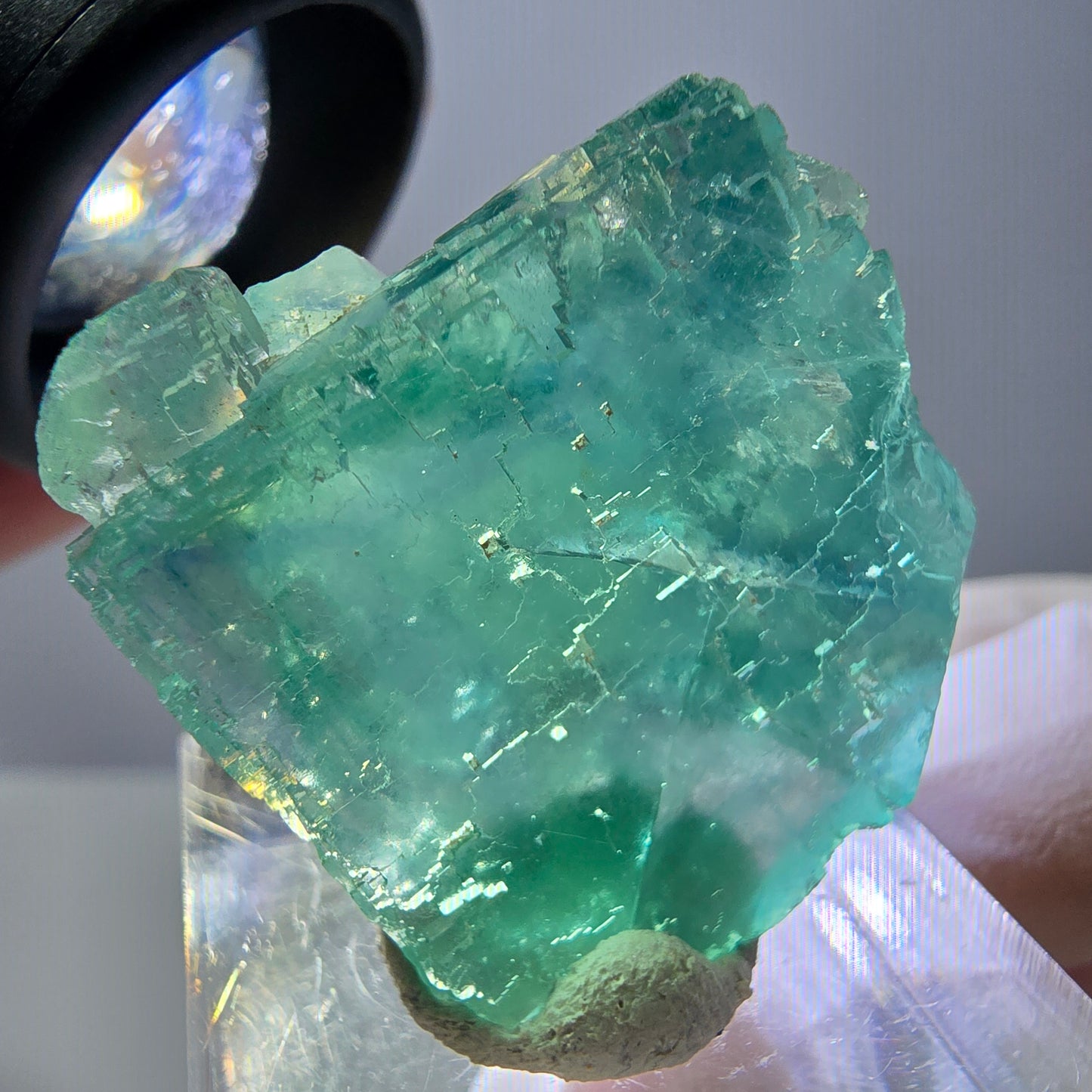 Cube de fluorite fantôme transparente parquetée, vert Okorusu, Namibie 28 x 25 x 14 mm