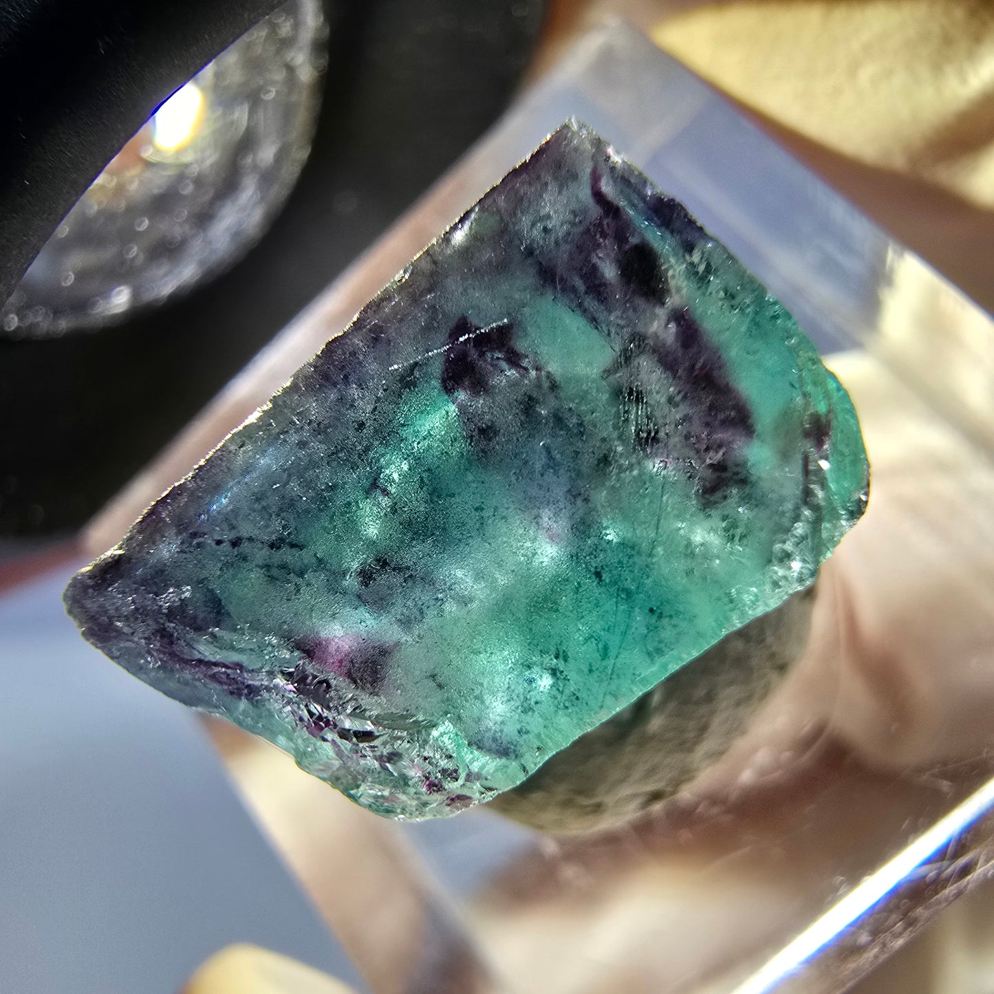 Klarer Phantom Fluorit Würfel, grün lila Okorusu, Namibia 15*13*10mm