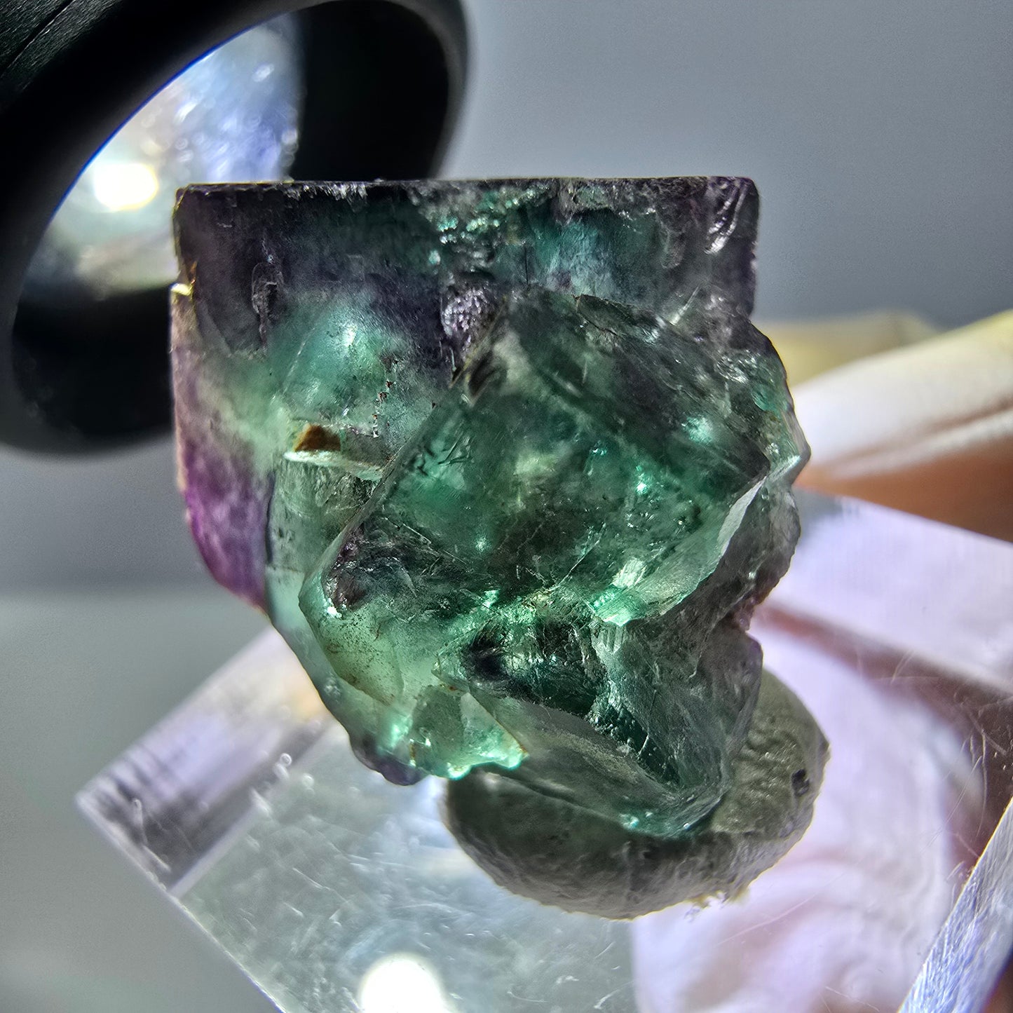 Phantom Fluorit Würfel Stufe, parkettiert grün lila Okorusu, Namibia 21*20*17mm