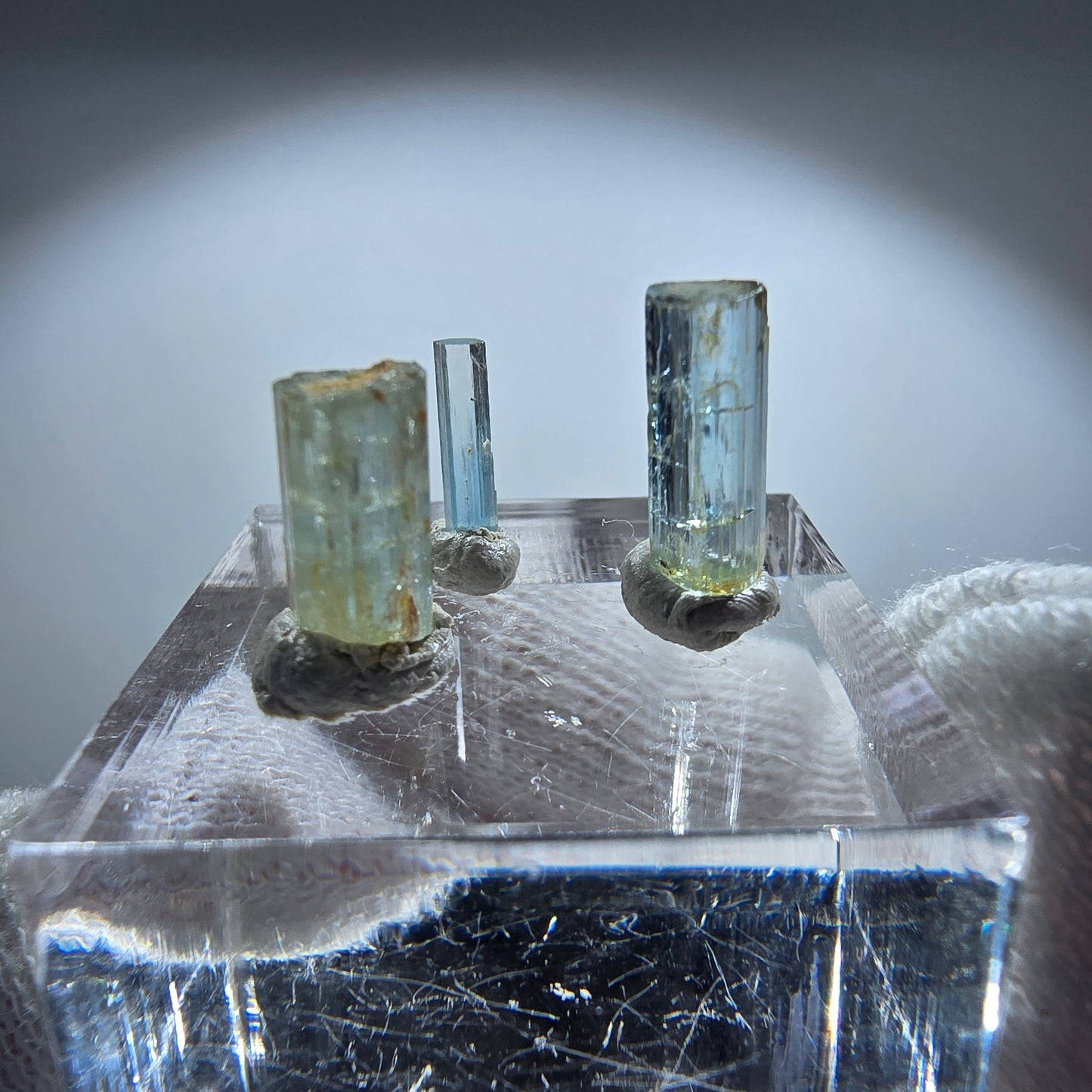 3x Aquamarin Kristalle, blau - 3er Set Erongo, Namibia 8-11mm