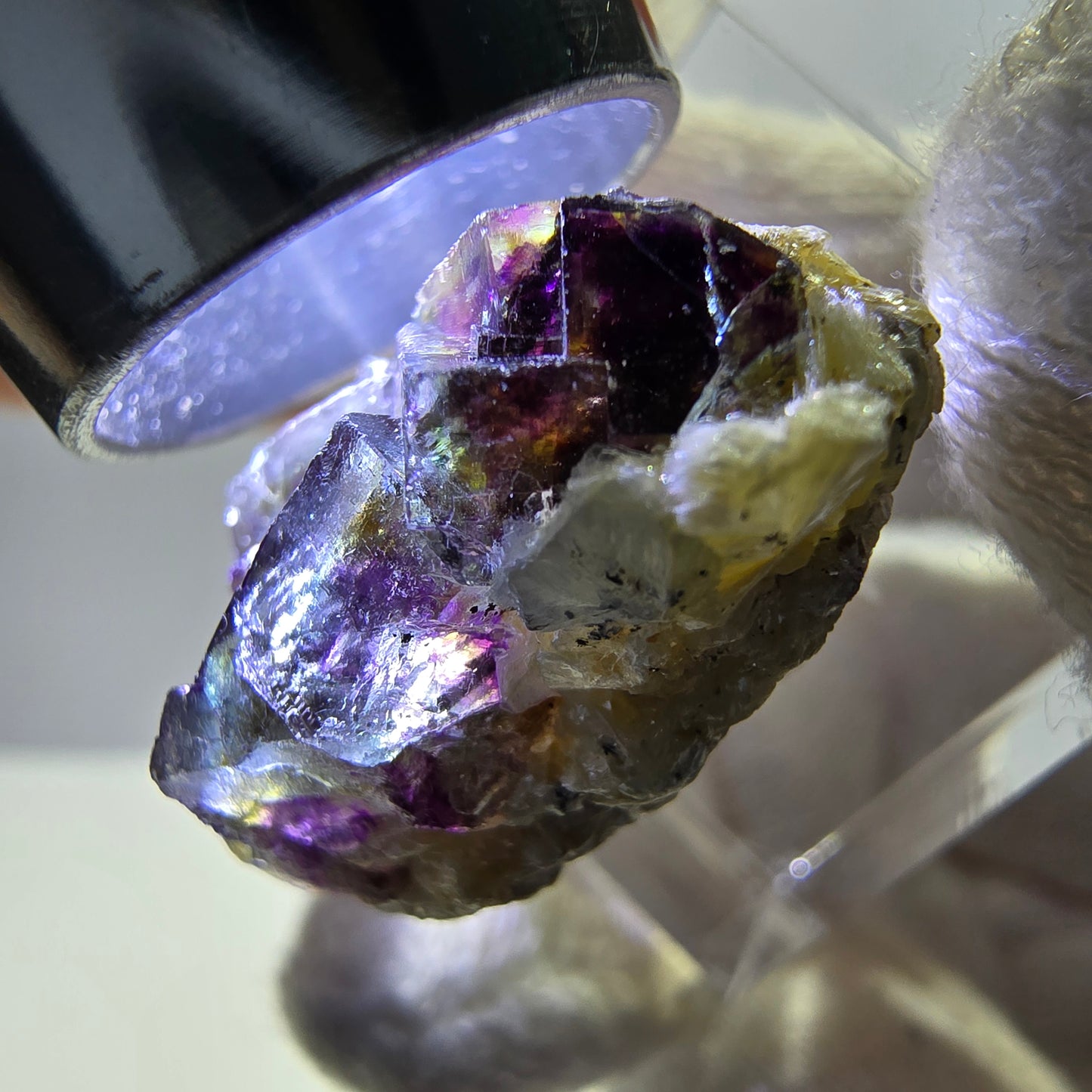 Cubes de fluorite fantôme colorés, spécimen de muscovite, Erongo, Namibie, 23 x 18 x 12 mm