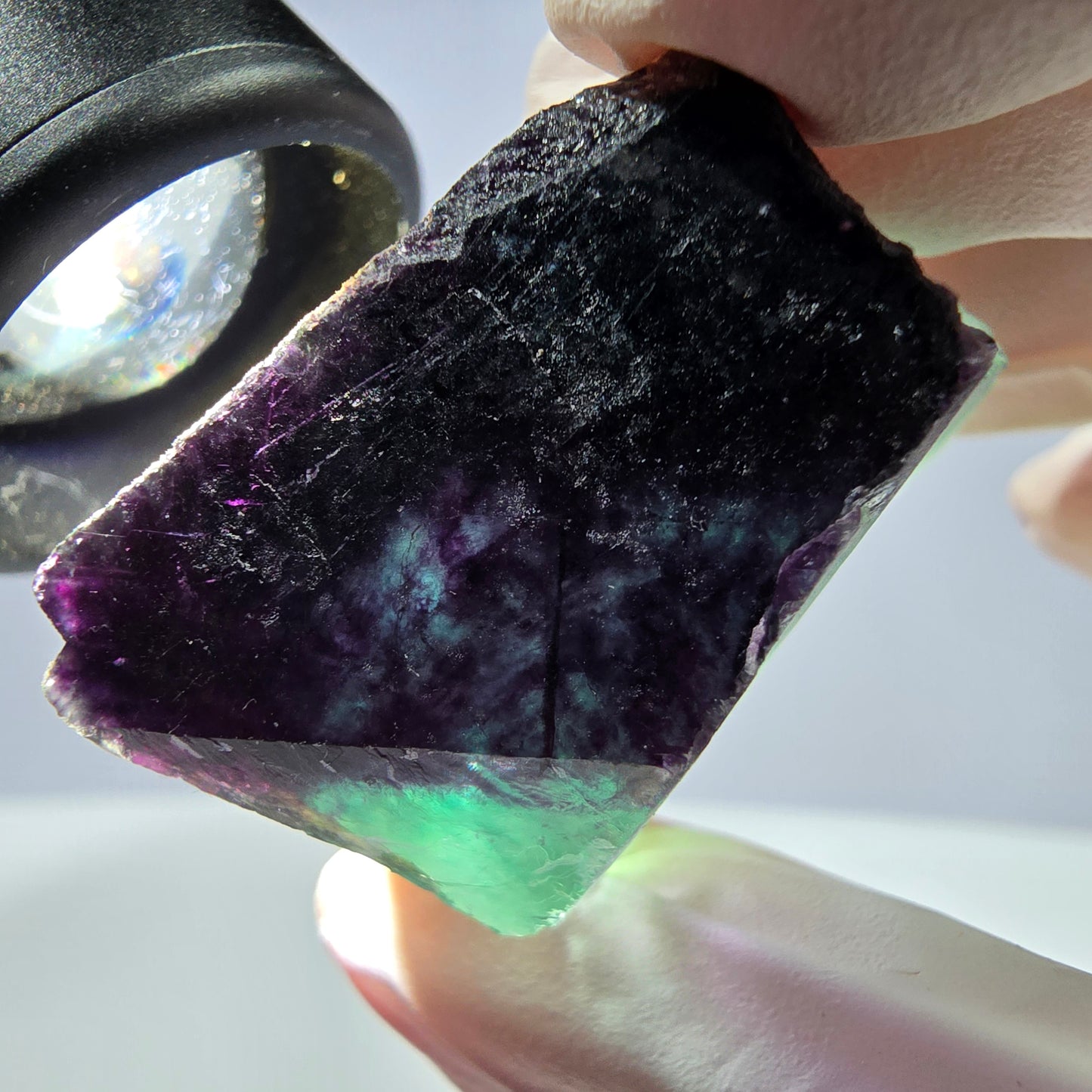 Spécimen de cube de fluorite fantôme parqueté vert violet Okorusu, Namibie 37*26*20 mm