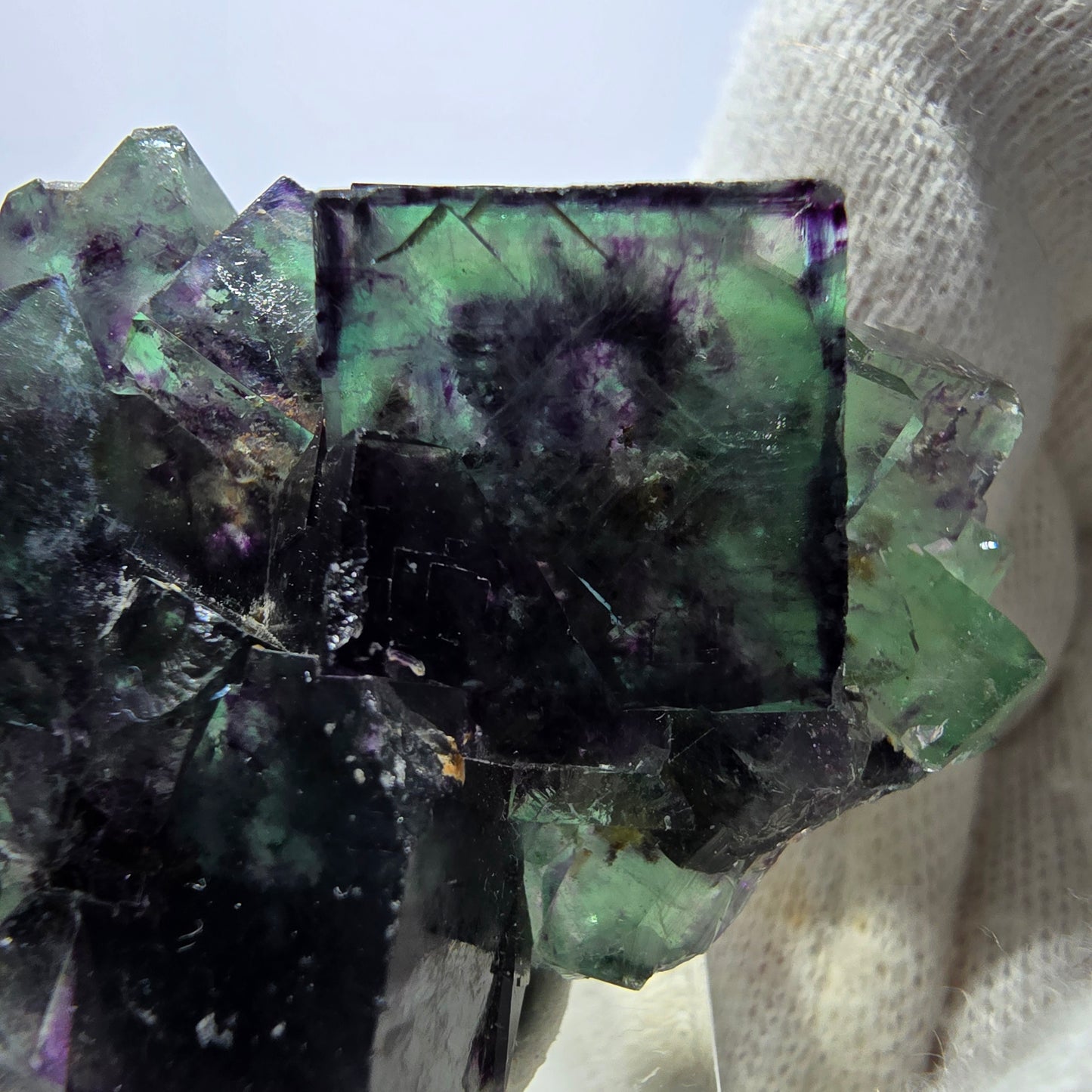 Rare Phantom Fluorite Cube Specimen zonal green purple Okorusu, Namibia 47*30*15mm