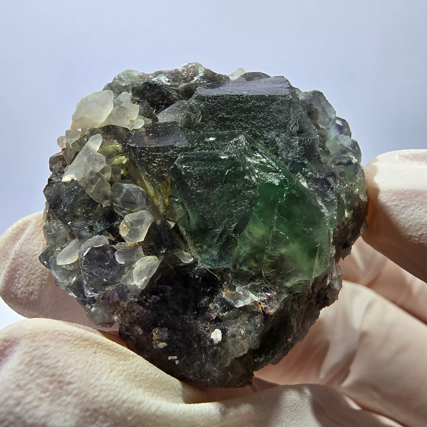 Rare cube de fluorite fantôme, spécimen de quartz vert Okorusu, Namibie, 40 x 35 x 20 mm