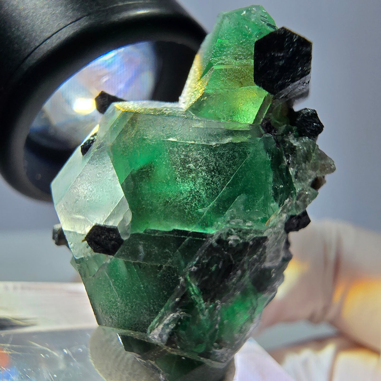 Cube hexagonal de fluorite fantôme, spécimen de tourmaline Schorl, Erongo, Namibie, 30 x 25 x 13 mm