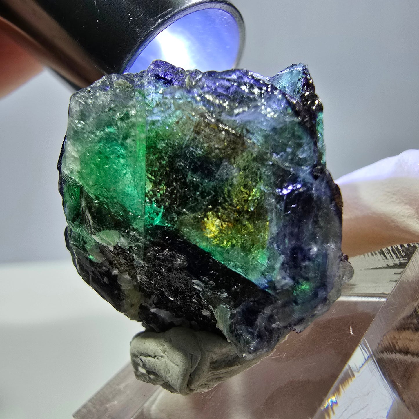 Cube de fluorite fantôme, zonal, spécimen de muscovite, Erongo, Namibie, 33 x 28 x 26 mm
