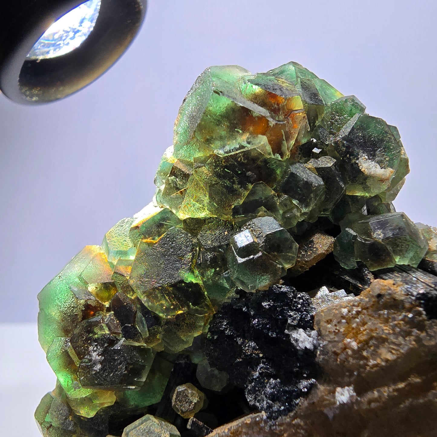 Fluorite fantôme Schörl Tourmaline Hyalite Quartz fumé Erongo Namibie 77*60*57mm