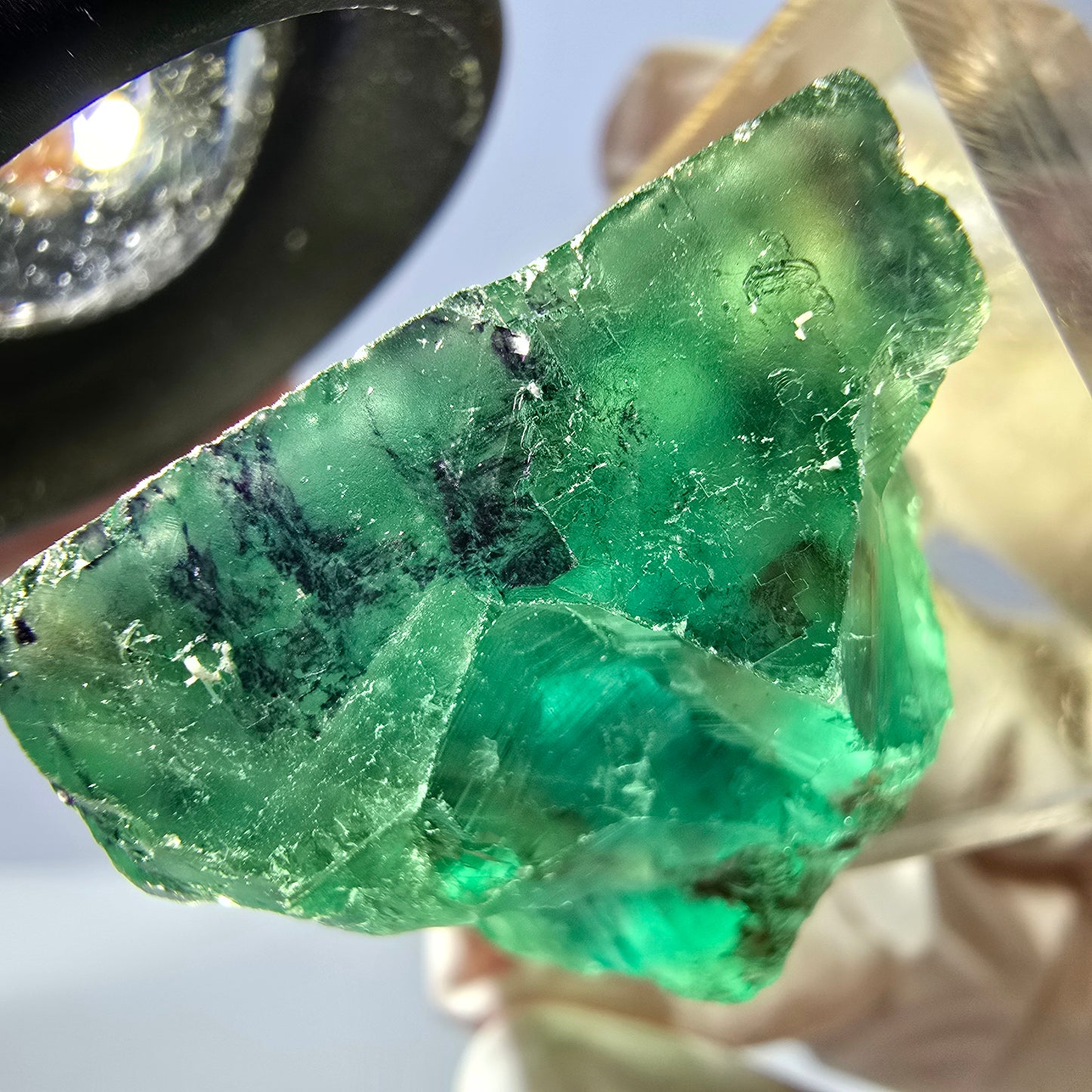 Cube de fluorite fantôme transparente parquetée, vert Okorusu, Namibie 24 x 23 x 21 mm