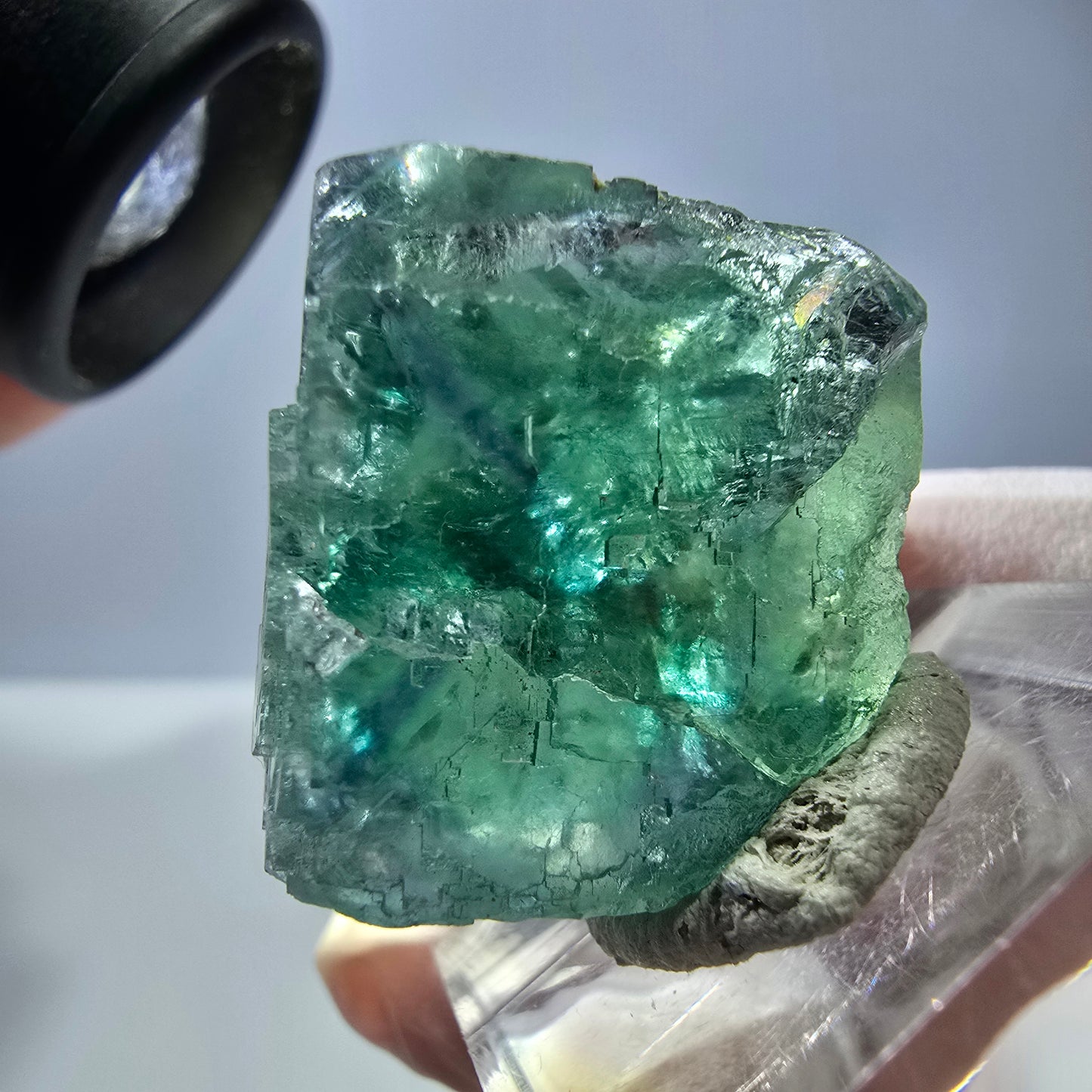 Cube de fluorite fantôme transparente parquetée, vert Okorusu, Namibie 23 x 22 x 15 mm