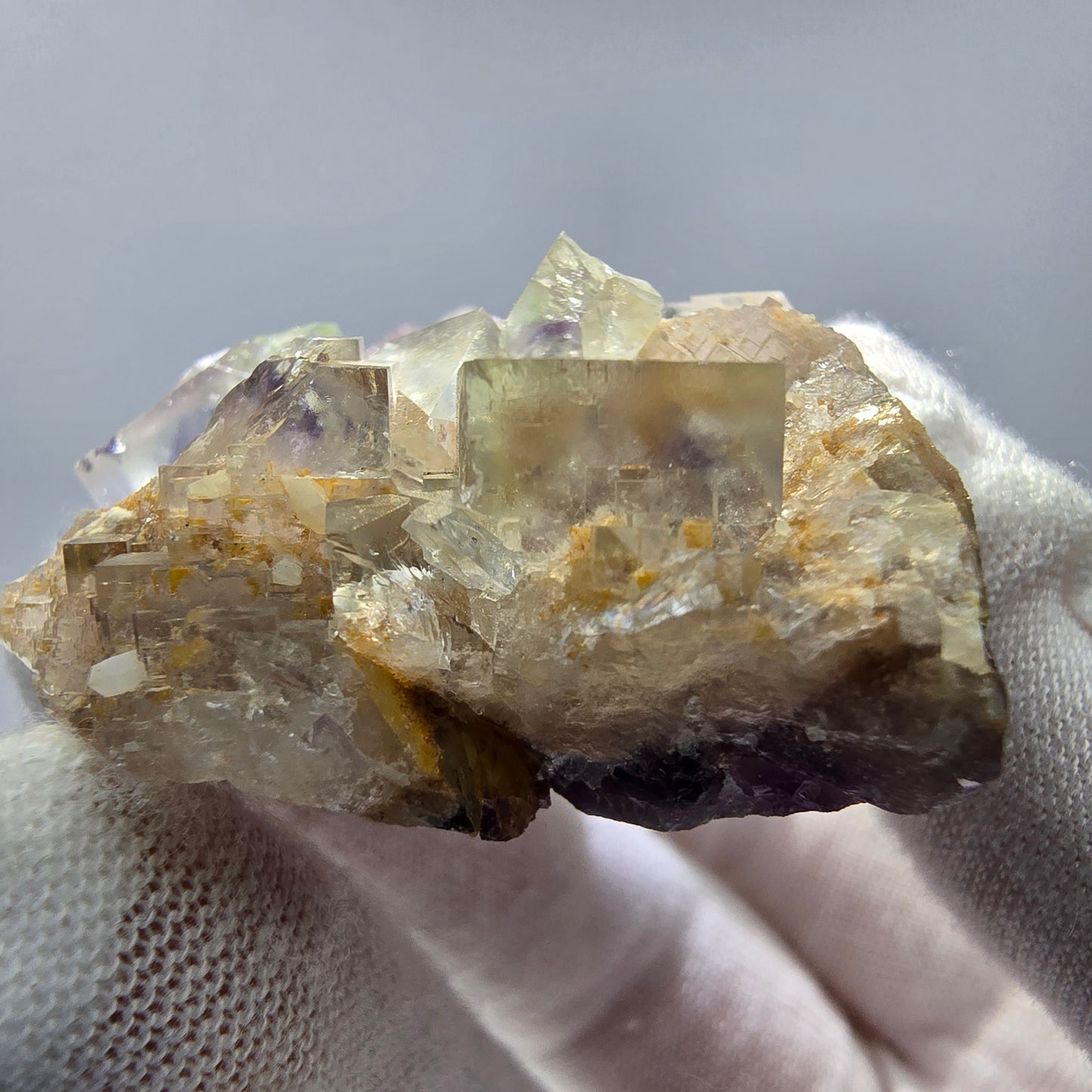 Seltene UV Phantom Fluorit Würfel, Quarz Stufe Brandberg, Namibia 59*39*20mm