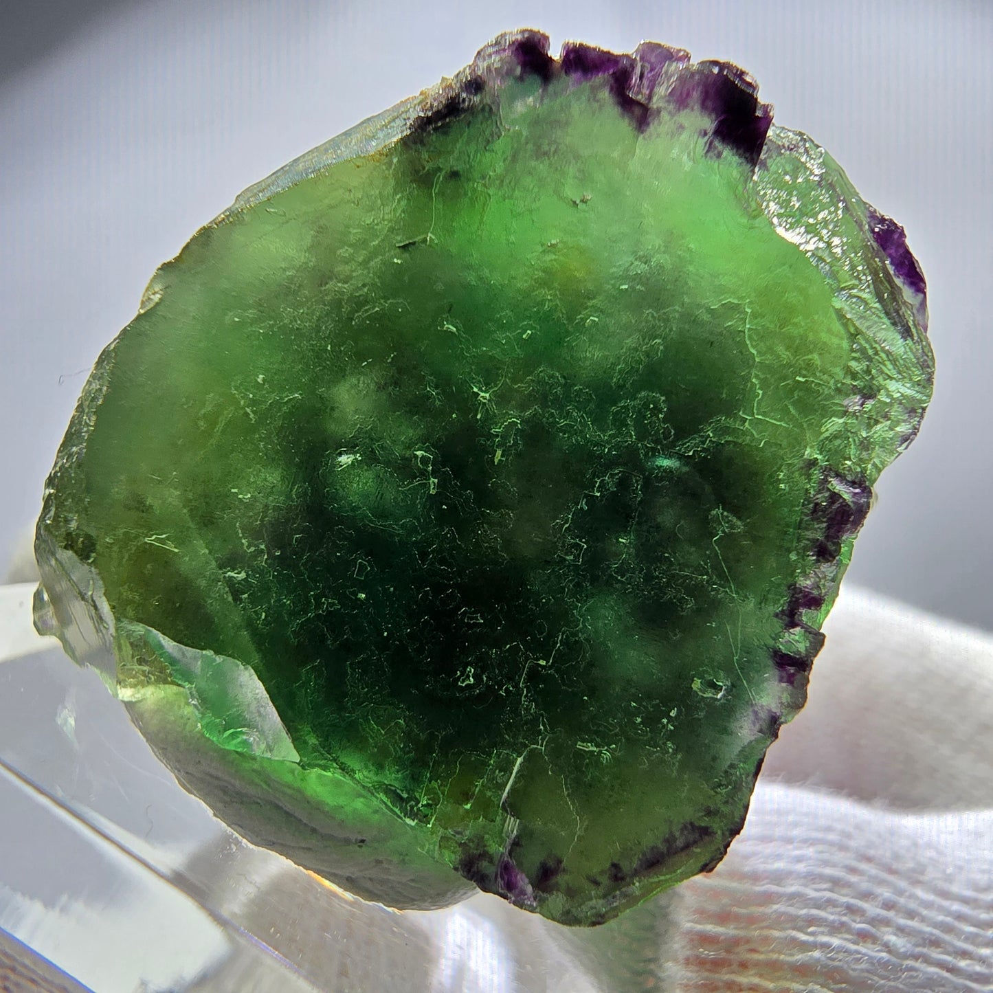 Rare cube de fluorite fantôme, vert violet zonal Okorusu, Namibie 38*35*30mm