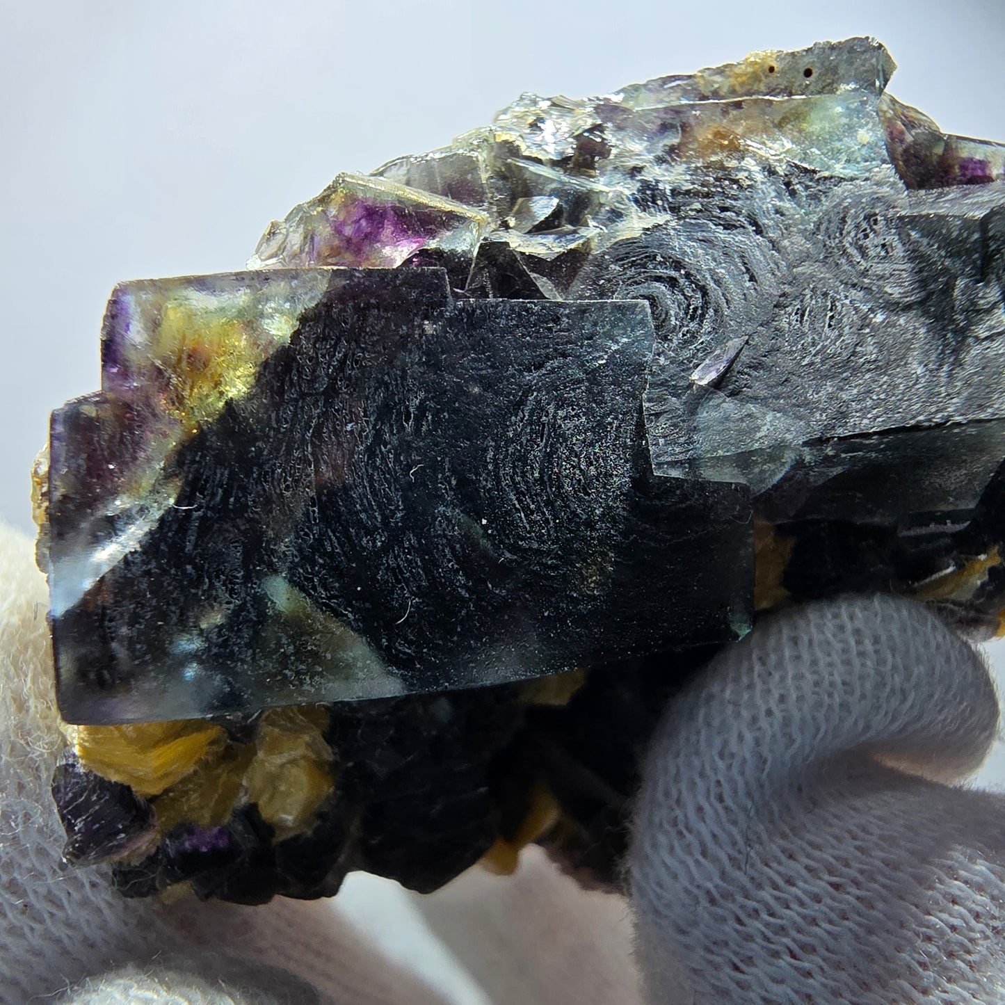 Bunte Phantom Fluorit Würfel Hyalit Muskovit Stufe Erongo, Namibia 51*39*30mm