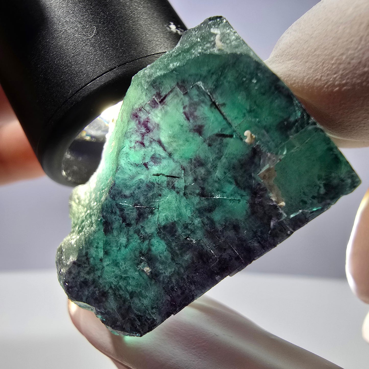 Spécimen de cube de fluorite fantôme parqueté vert violet Okorusu, Namibie 38*29*25 mm