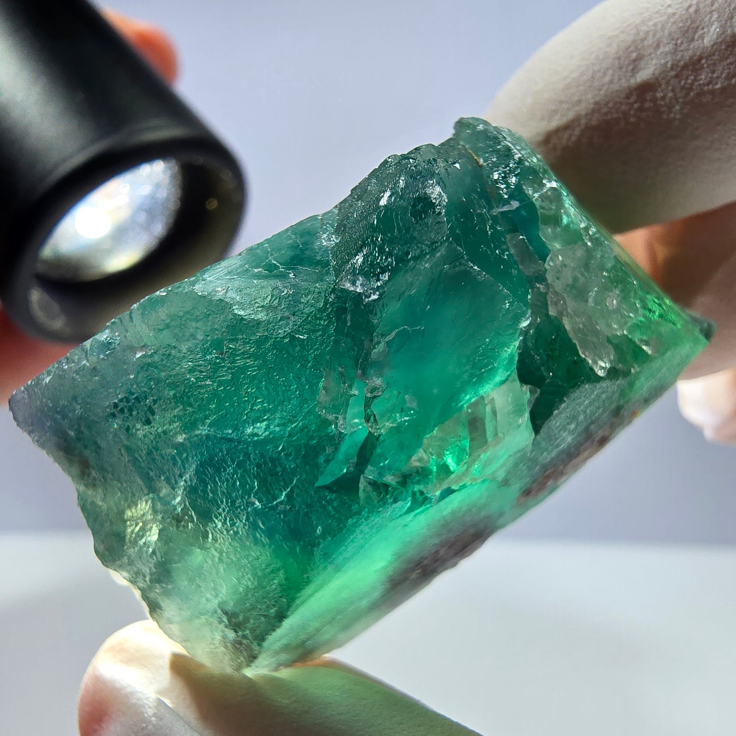 Spécimen de cube de fluorite fantôme transparente, vert parqueté, Okorusu, Namibie, 44 x 32 x 22 mm