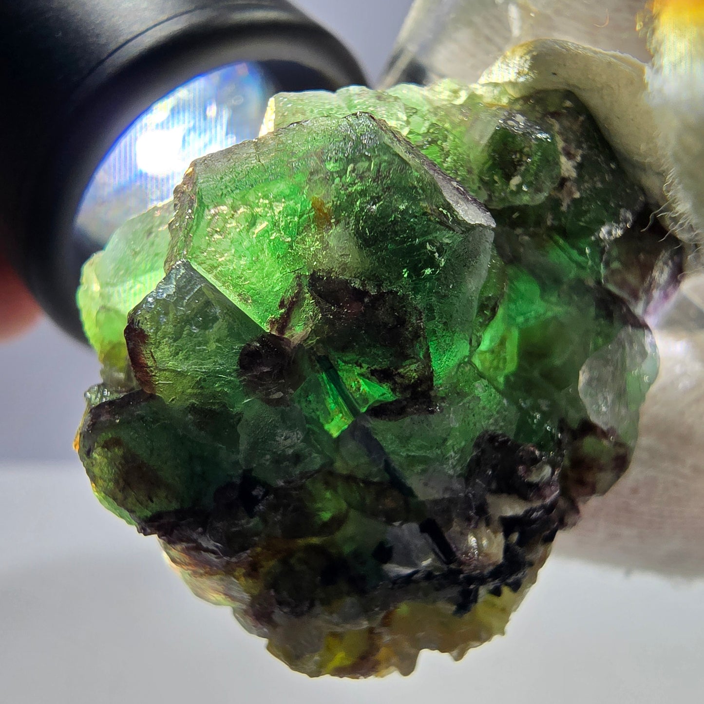 Cube de fluorite fantôme, spécimen hexagonal de tourmaline muscovite Schorl, Erongo, Namibie, 35 x 31 x 20 mm