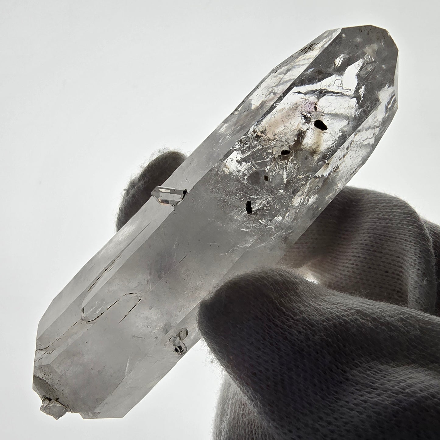 Sceptre DT en quartz fumé squelette Enhydro, 1x Bubble Streep Mine, Namibie 80 x 26 x 26 mm