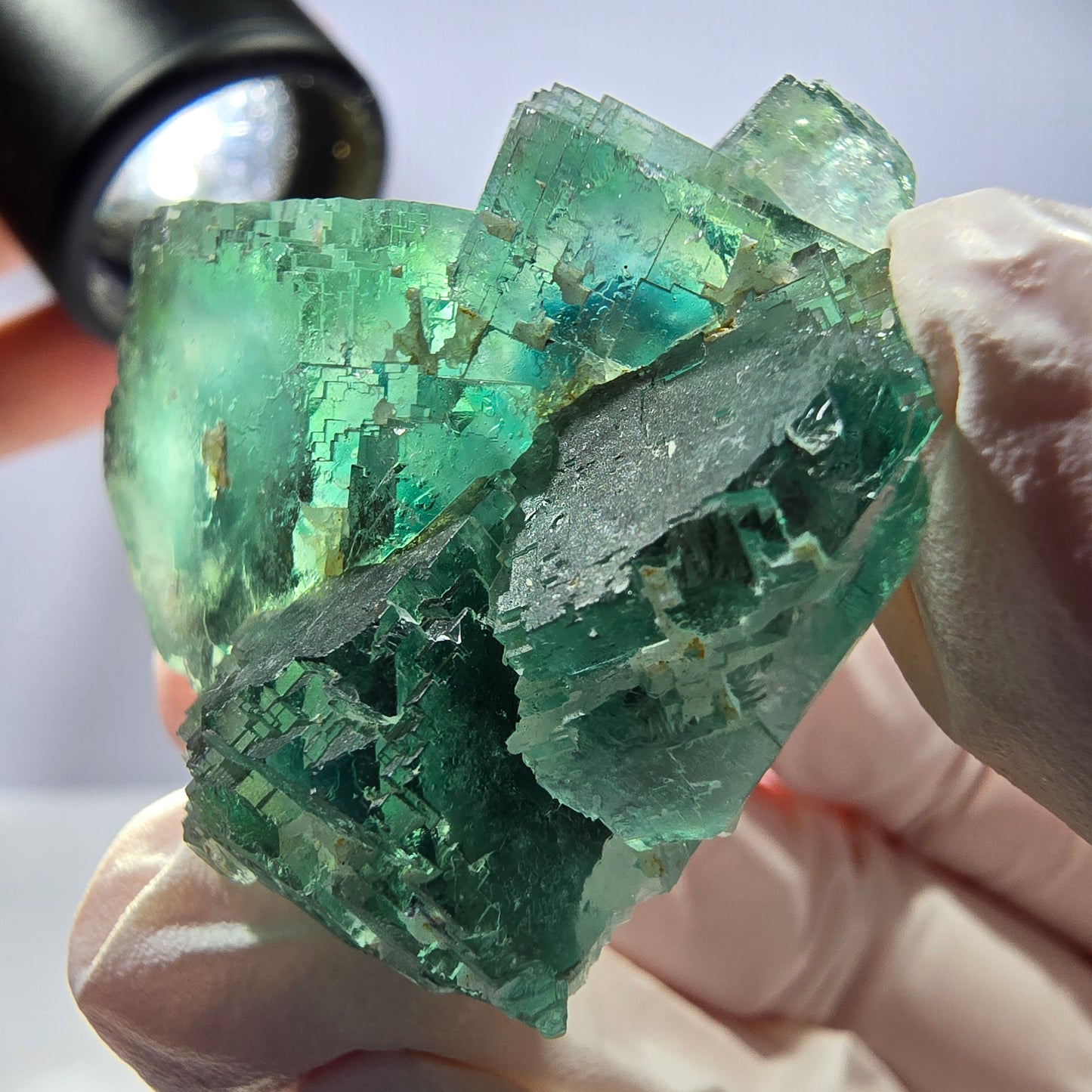 Klare Phantom Fluorit Würfel Stufe, parkettiert grün Okorusu, Namibia 43*37*24mm
