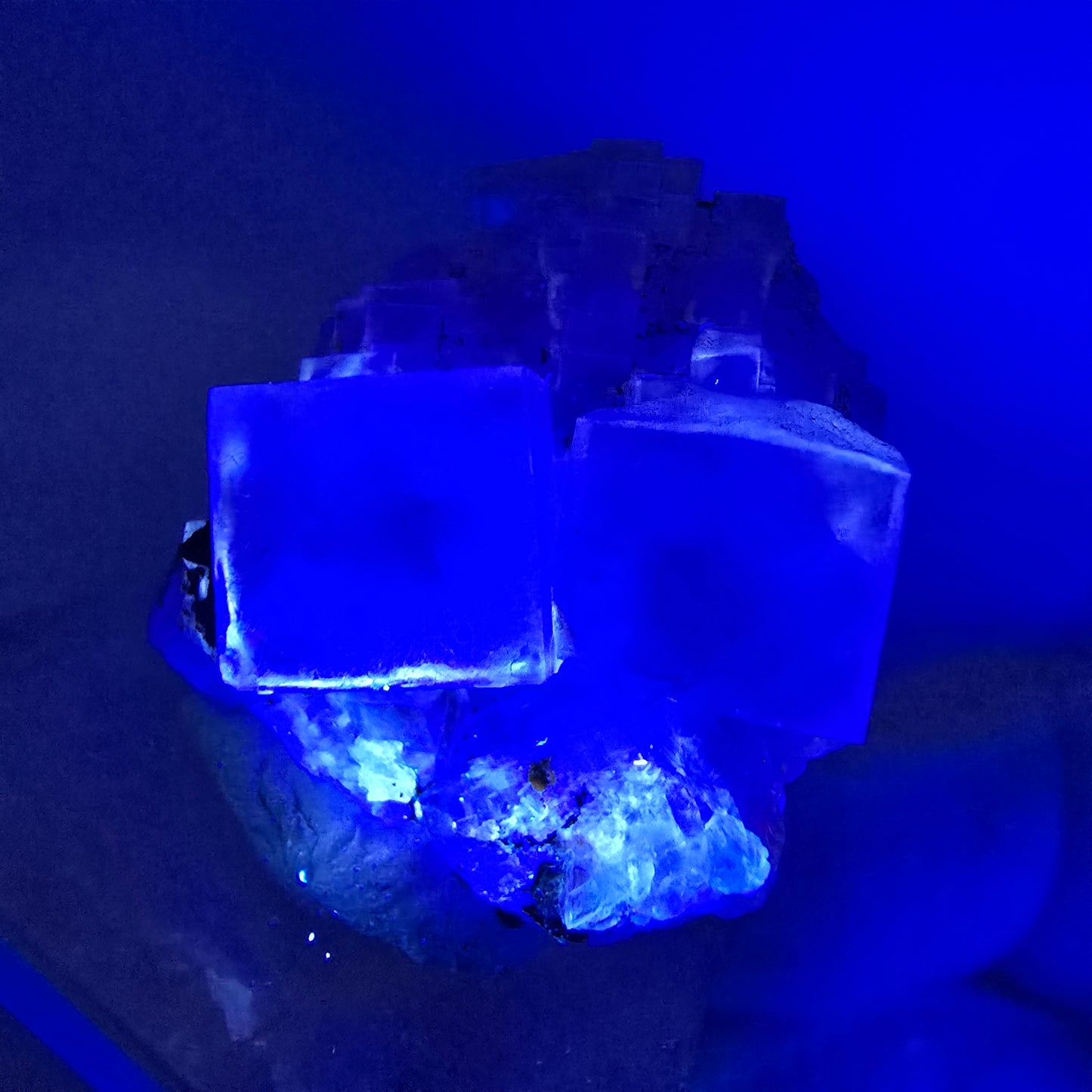 Seltene UV Phantom Fluorit Würfel, Quarz Stufe Brandberg, Namibia 28*25*14mm