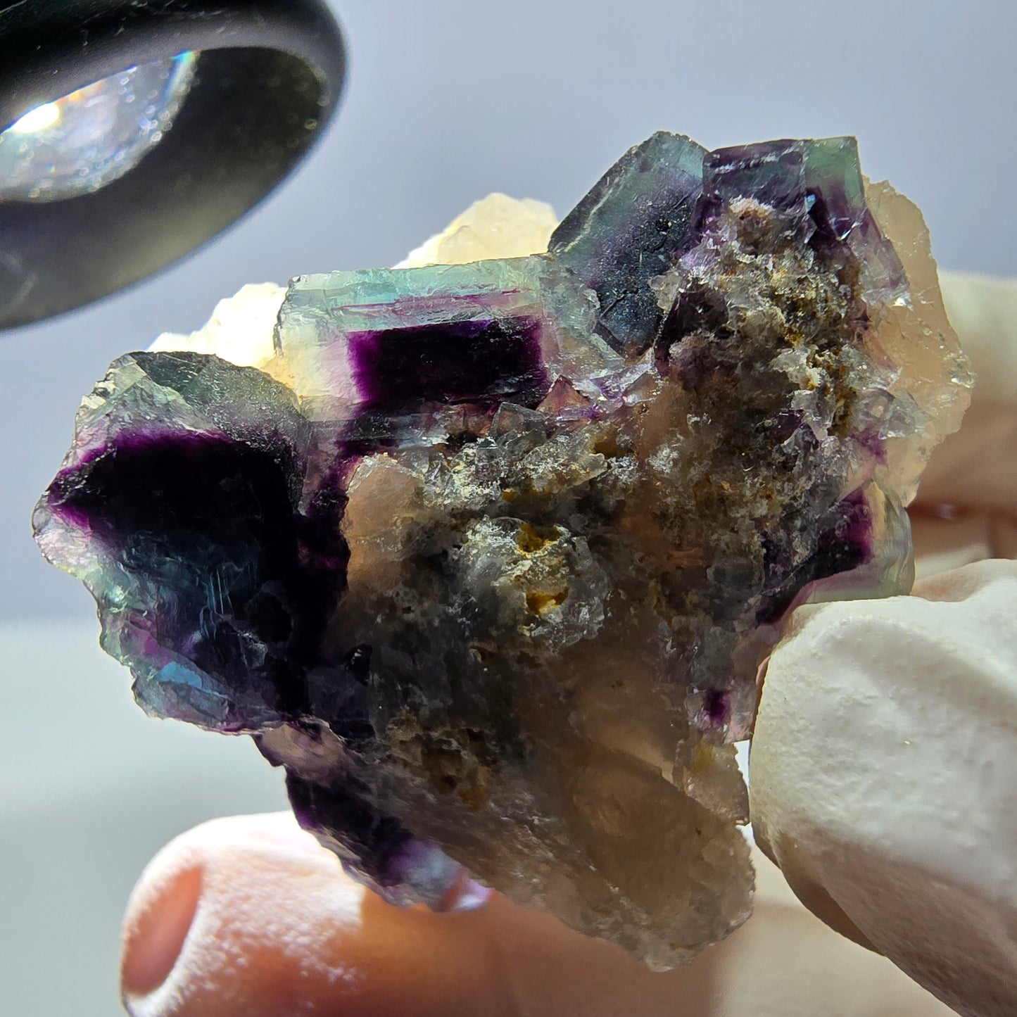 Rare cube de fluorite fantôme, spécimen de quartz bleu violet Okorusu Namibie 35 x 33 x 32 mm
