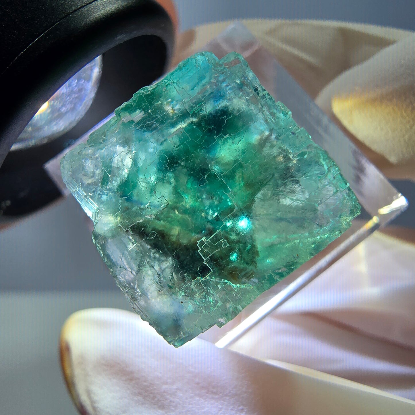Klarer Phantom Fluorit Würfel parkettiert, grün Okorusu, Namibia 17*17*17mm