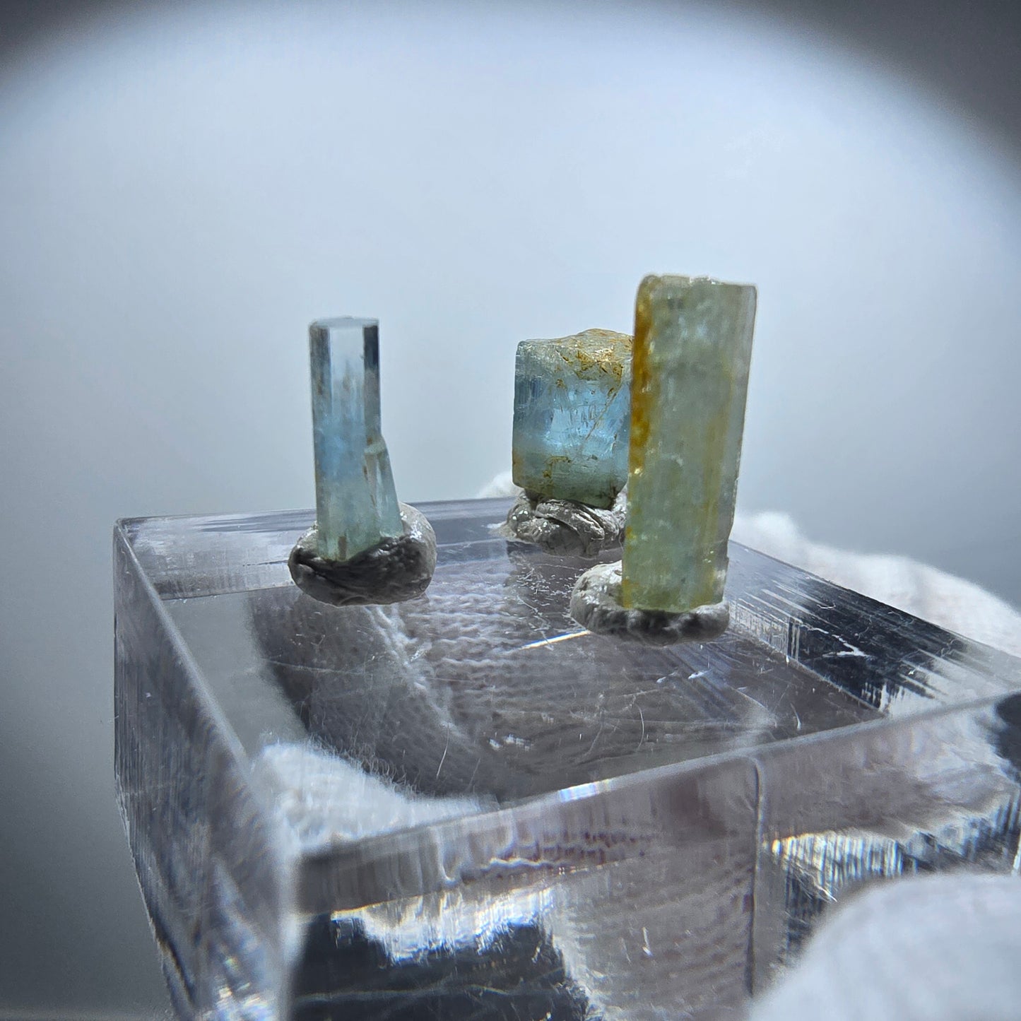 3x Aquamarin Kristalle, blau - 3er Set Erongo, Namibia 8 - 12mm