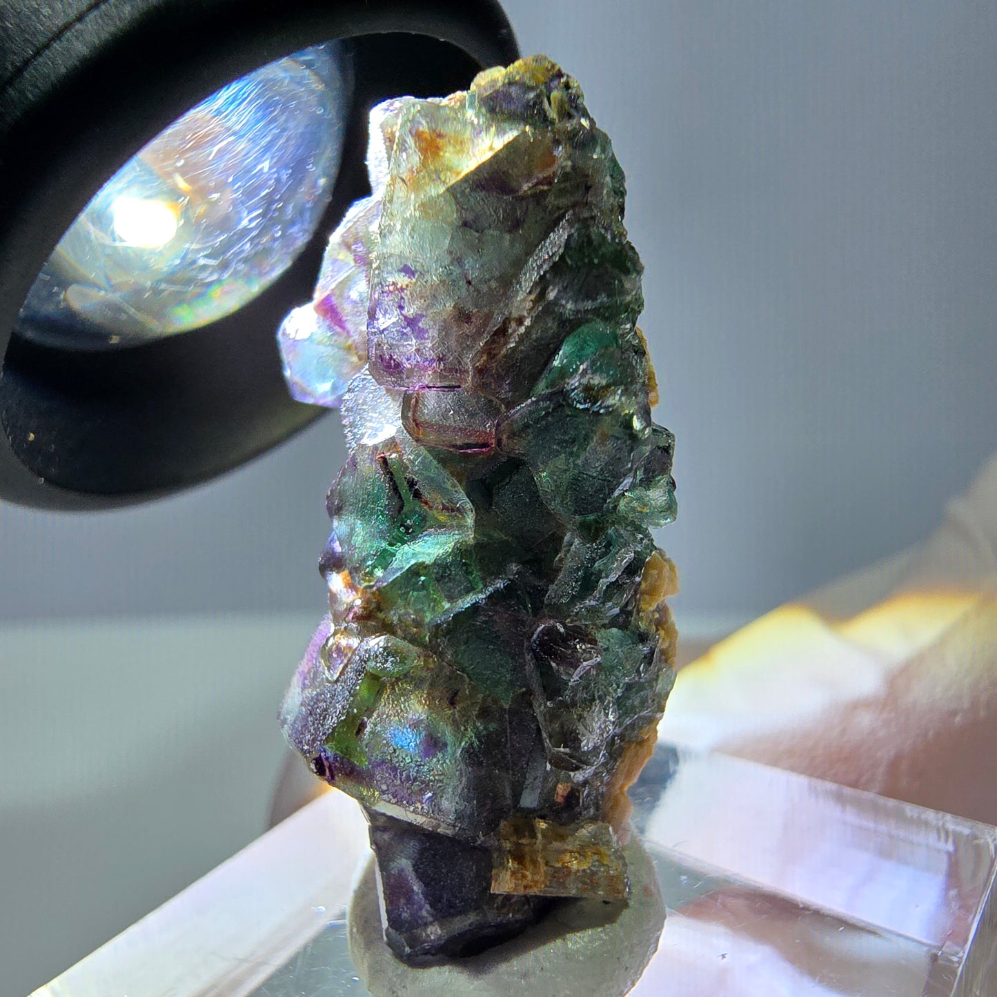Cube de fluorite fantôme zonal, béryl, spécimen de muscovite, Erongo, Namibie, 33 x 19 x 11 mm