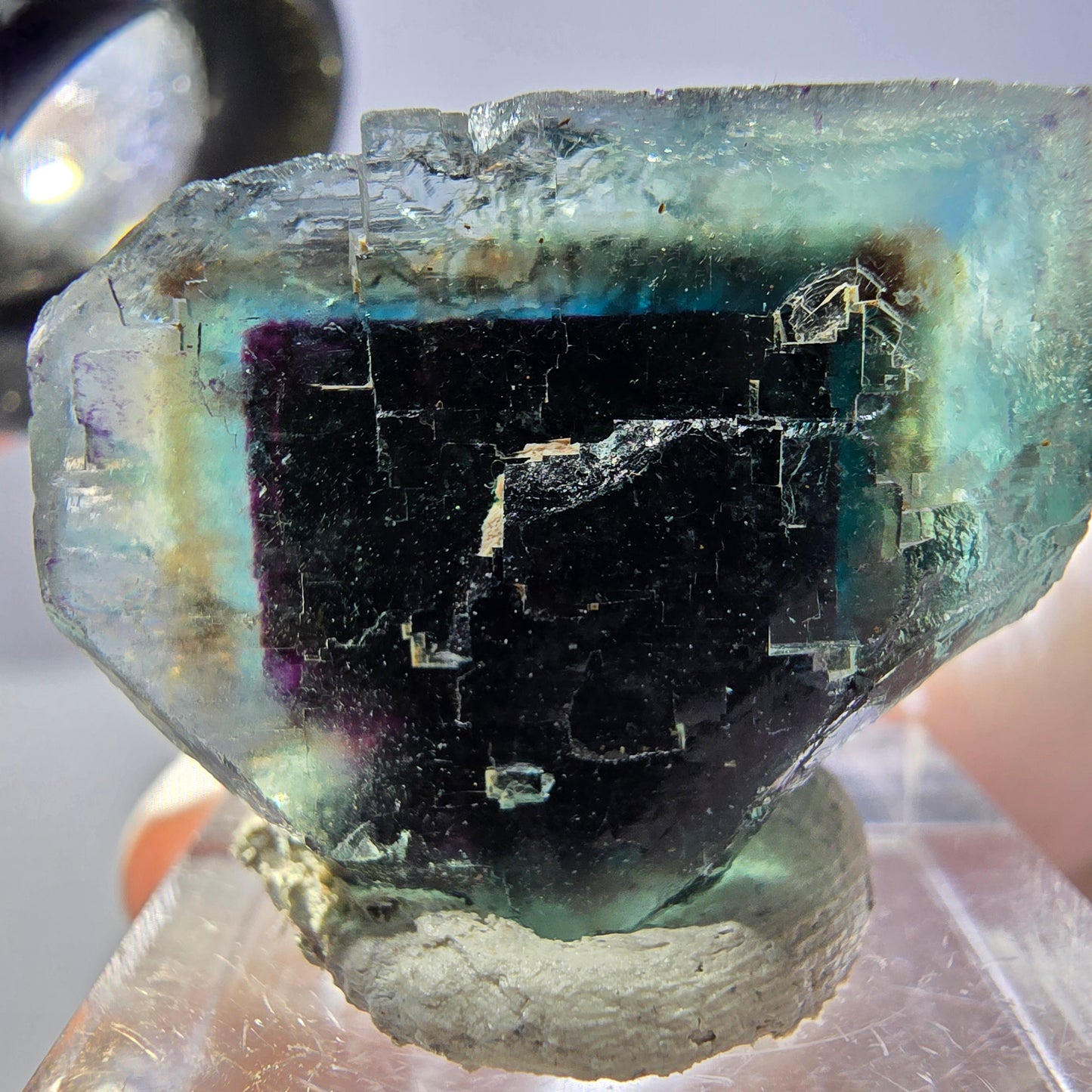 Phantom Fluorite cube parquetted, green purple Okorusu, Namibia 27*22*21mm