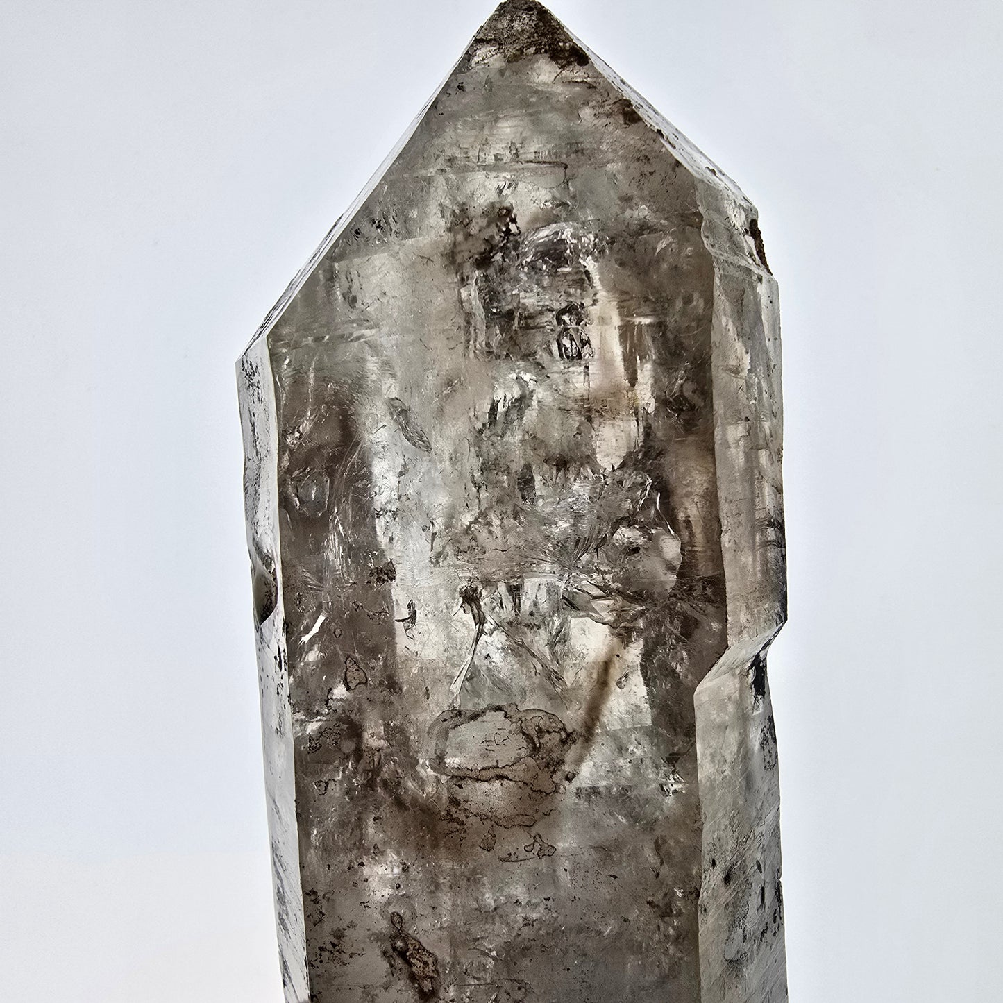 Sceptre XL Enhydro Skeleton Smoky Quartz DT, 4x Bubble Valentine Pocket, Namibie 233 x 54 x 47 mm