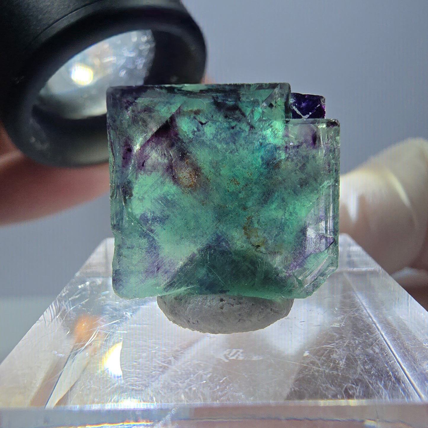 Phantom Fluorit Würfel Stufe, parkettiert grün lila Okorusu, Namibia 15*16*14mm