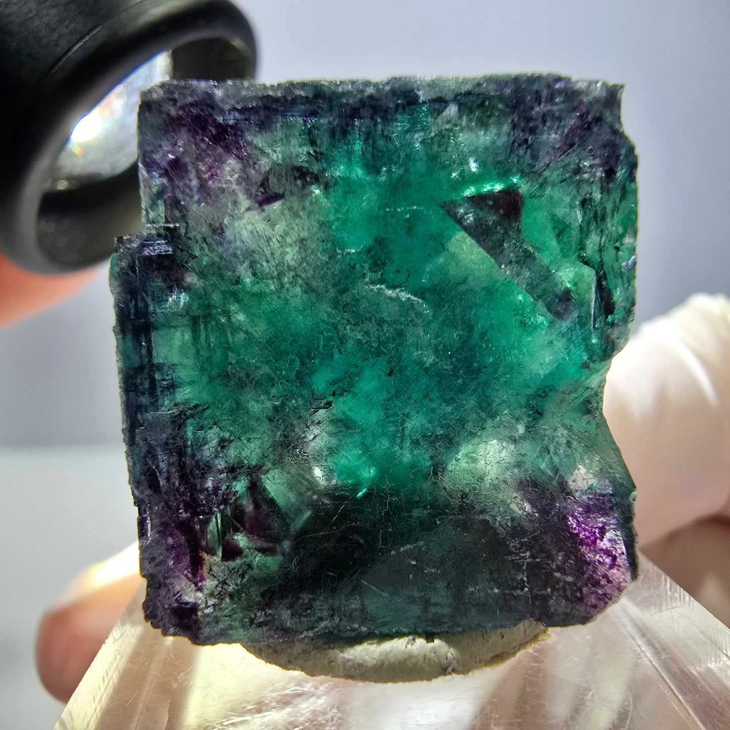 Phantom Fluorite cube parquetted, green purple Okorusu, Namibia 23*22*17mm