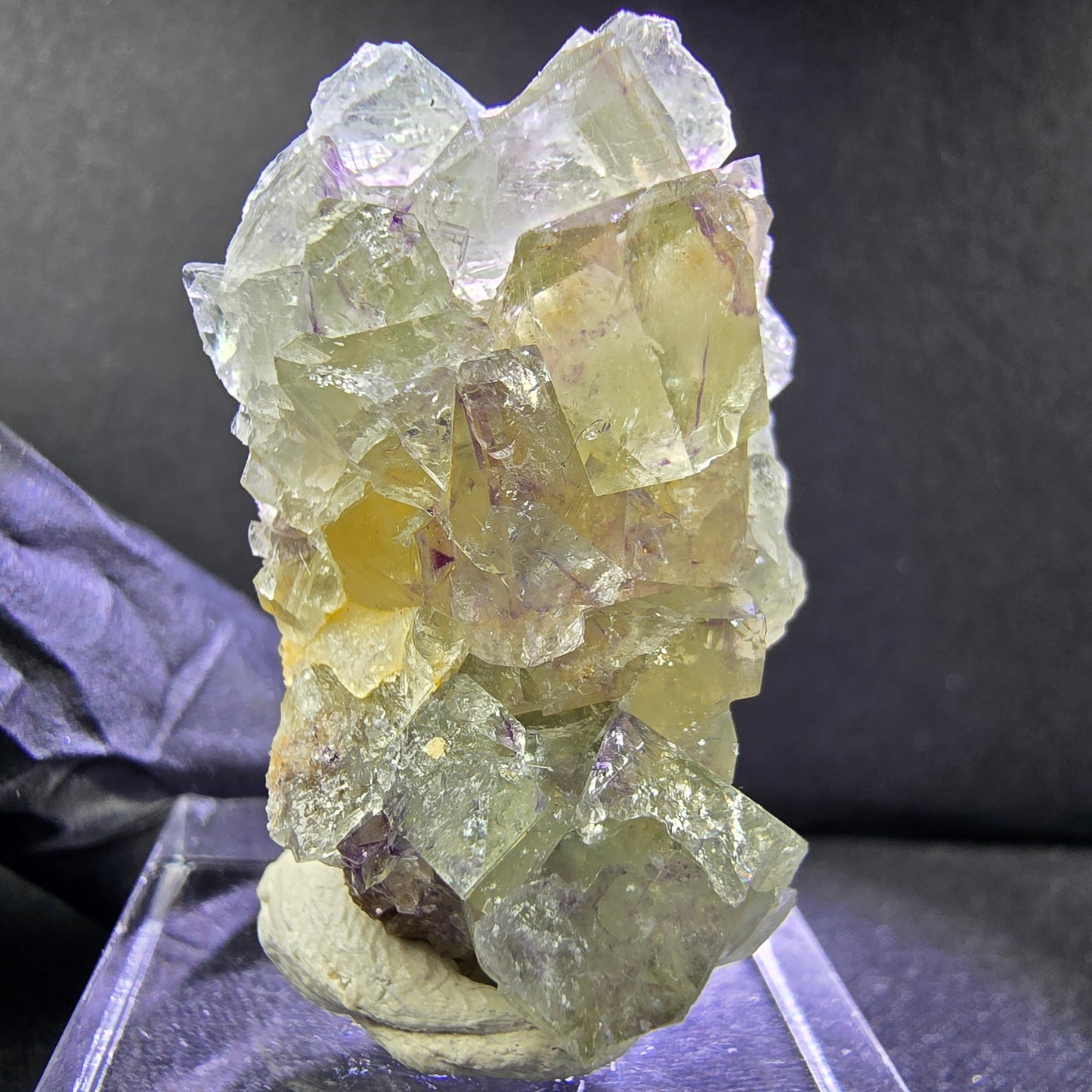 Seltene Phantom Fluorit XX Würfel Stufe grün lila 35*21*14mm Okorusu, Namibia