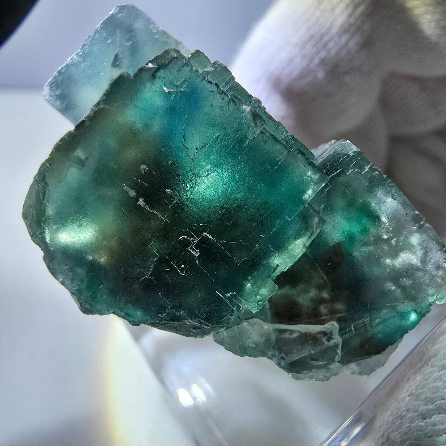 Phantom Fluorite cube specimen parquetted green turquoise Okorusu, Namibia 39*28*21mm