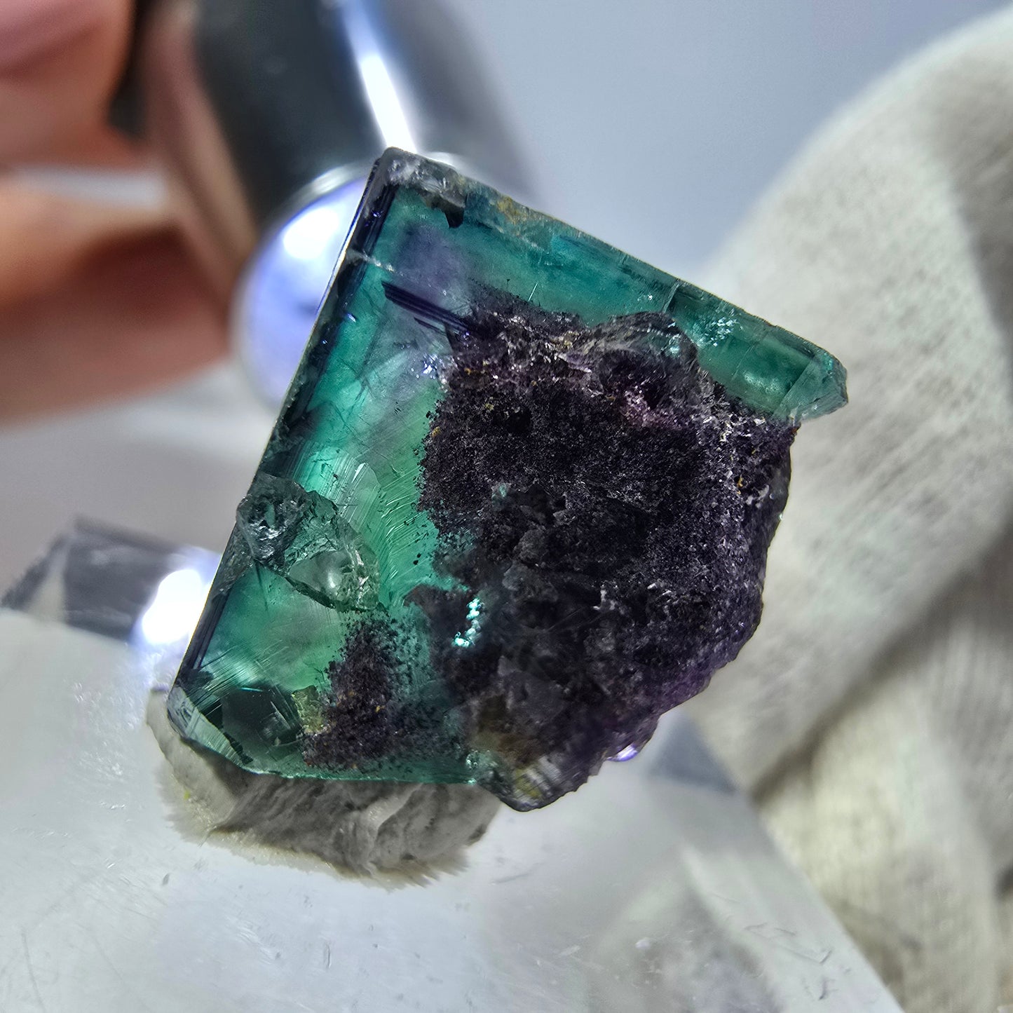 Seltener Phantom Fluorit Würfel, zonal grün lila Okorusu, Namibia 19*20*15mm