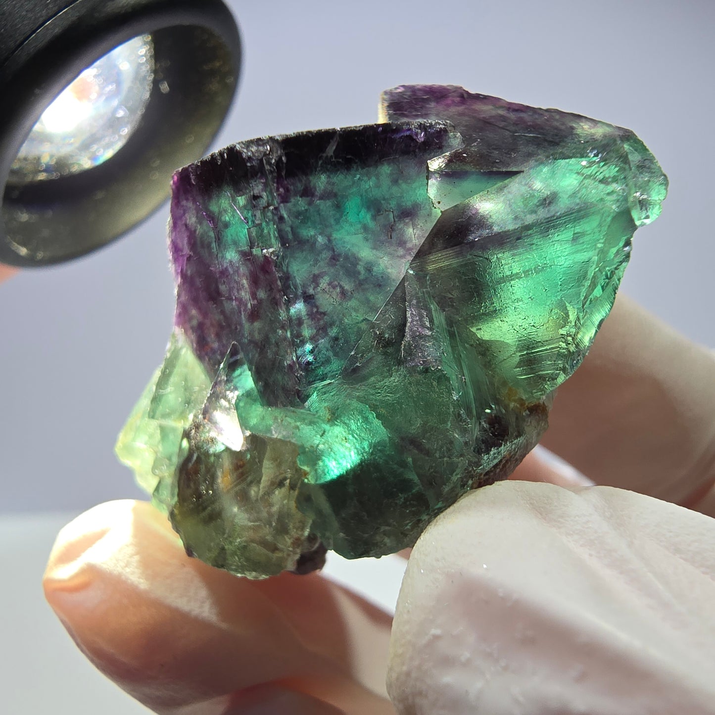 Spécimen de cube de fluorite fantôme parqueté vert violet Okorusu, Namibie 42*24*23mm