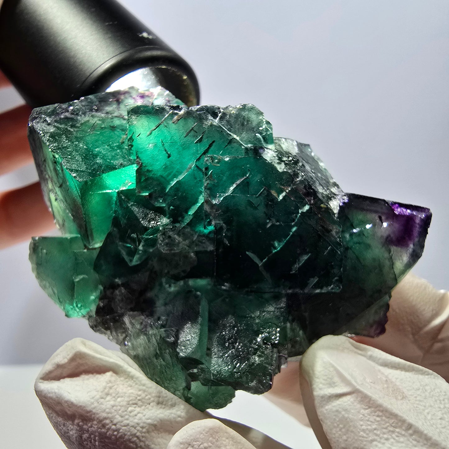 Spécimen de cube de fluorite fantôme, parqueté, vert violet Okorusu, Namibie 62*46*32mm
