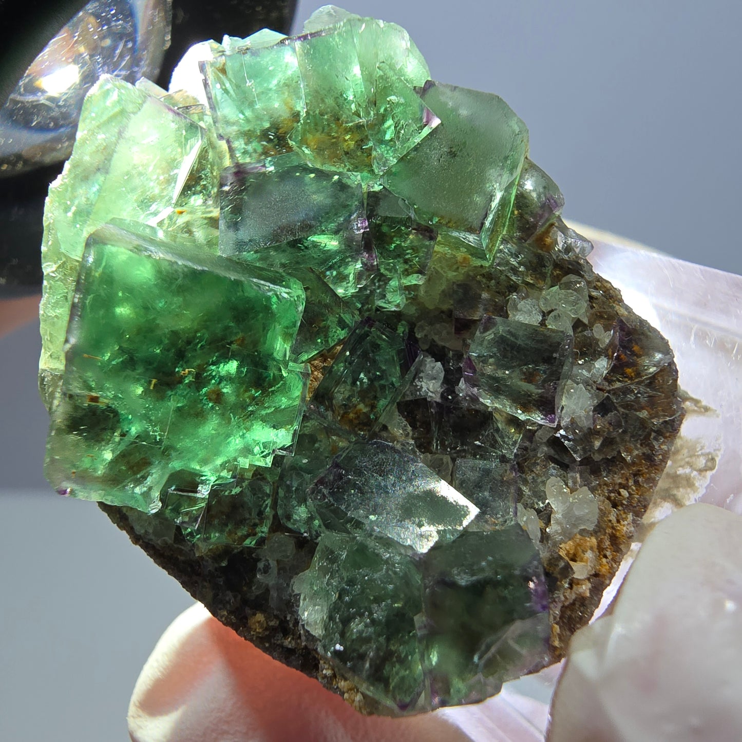 Spécimen de cube de fluorite fantôme, vert violet, Okorusu, Namibie, 34 x 28 x 13 mm