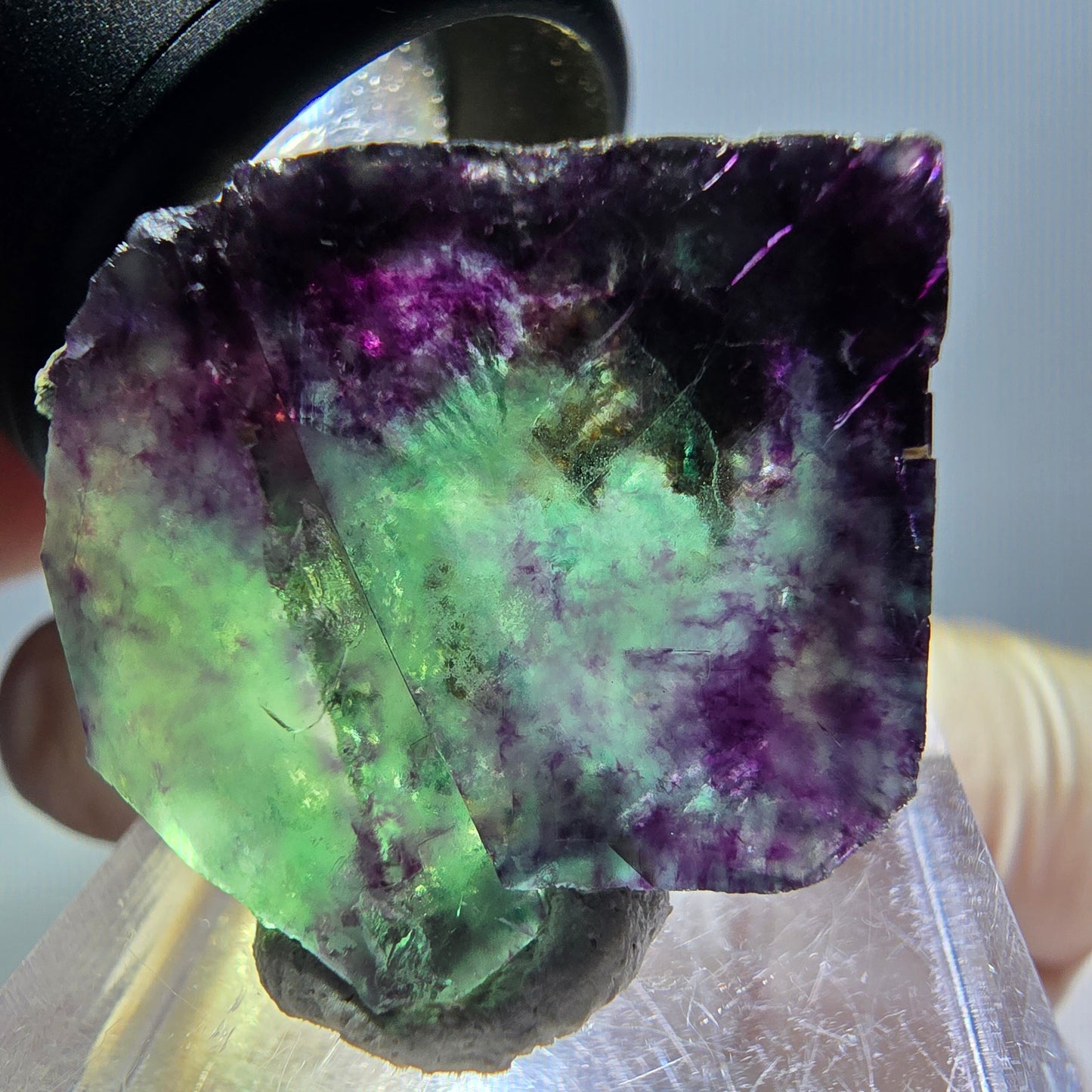 Spécimen de cube de fluorite fantôme, parqueté vert violet Okorusu, Namibie 26*22*13 mm