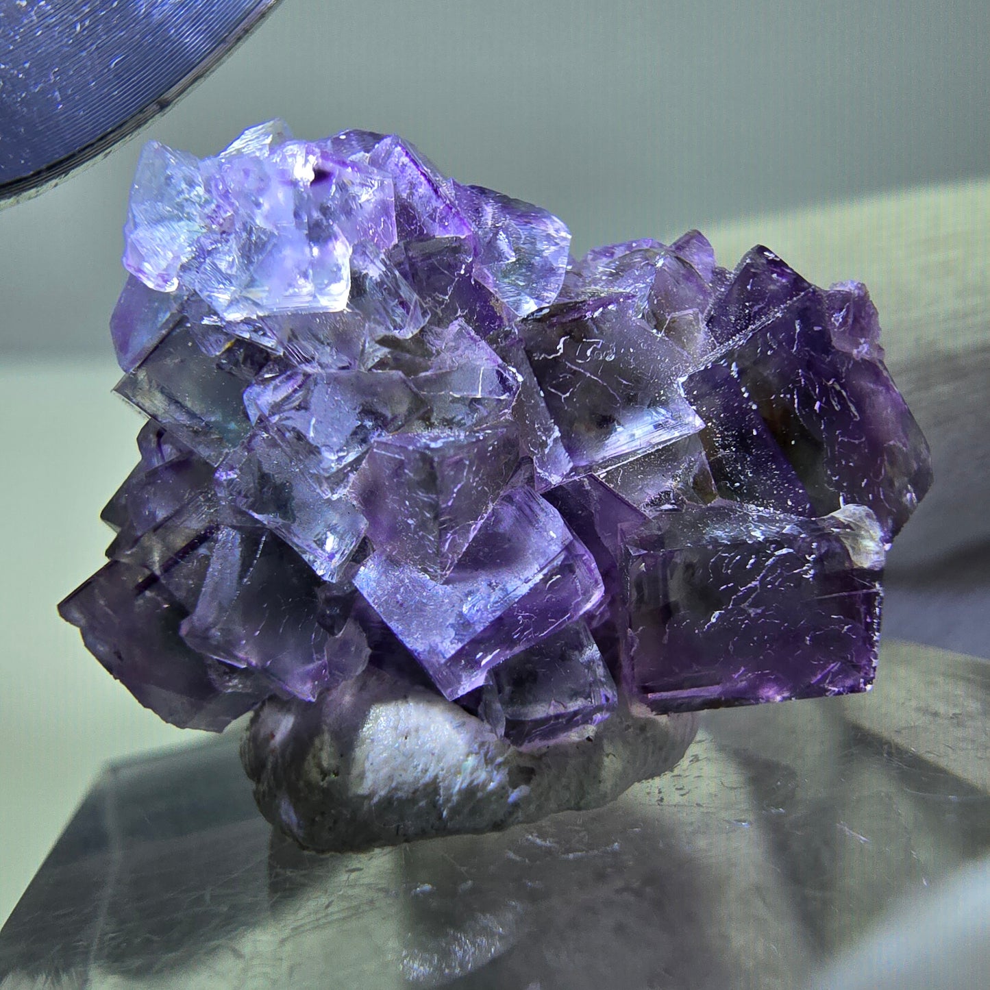 Spécimen zonal de cube de fluorite fantôme, vert violet, Okorusu, Namibie, 24 x 17 x 14 mm