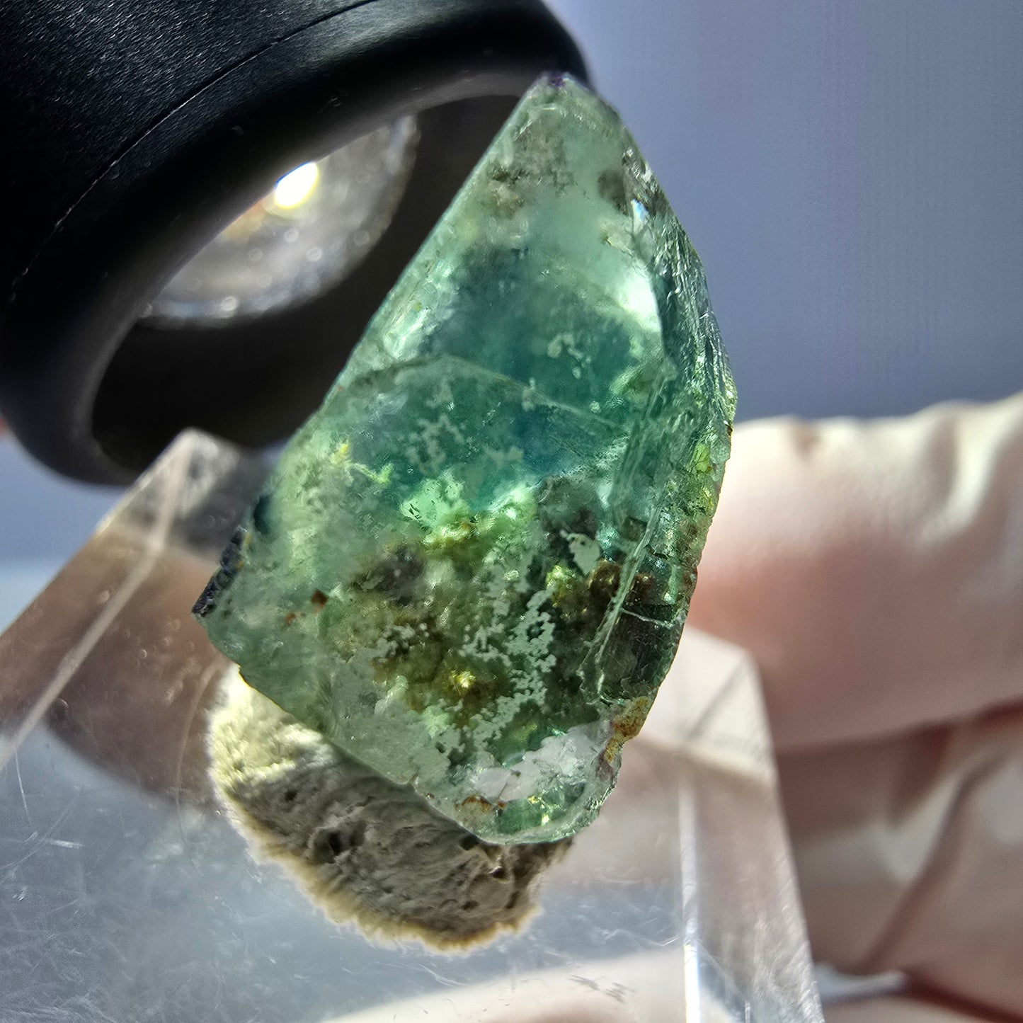 Cube de fluorite fantôme transparente parquetée, vert Okorusu, Namibie 16 x 15 x 13 mm