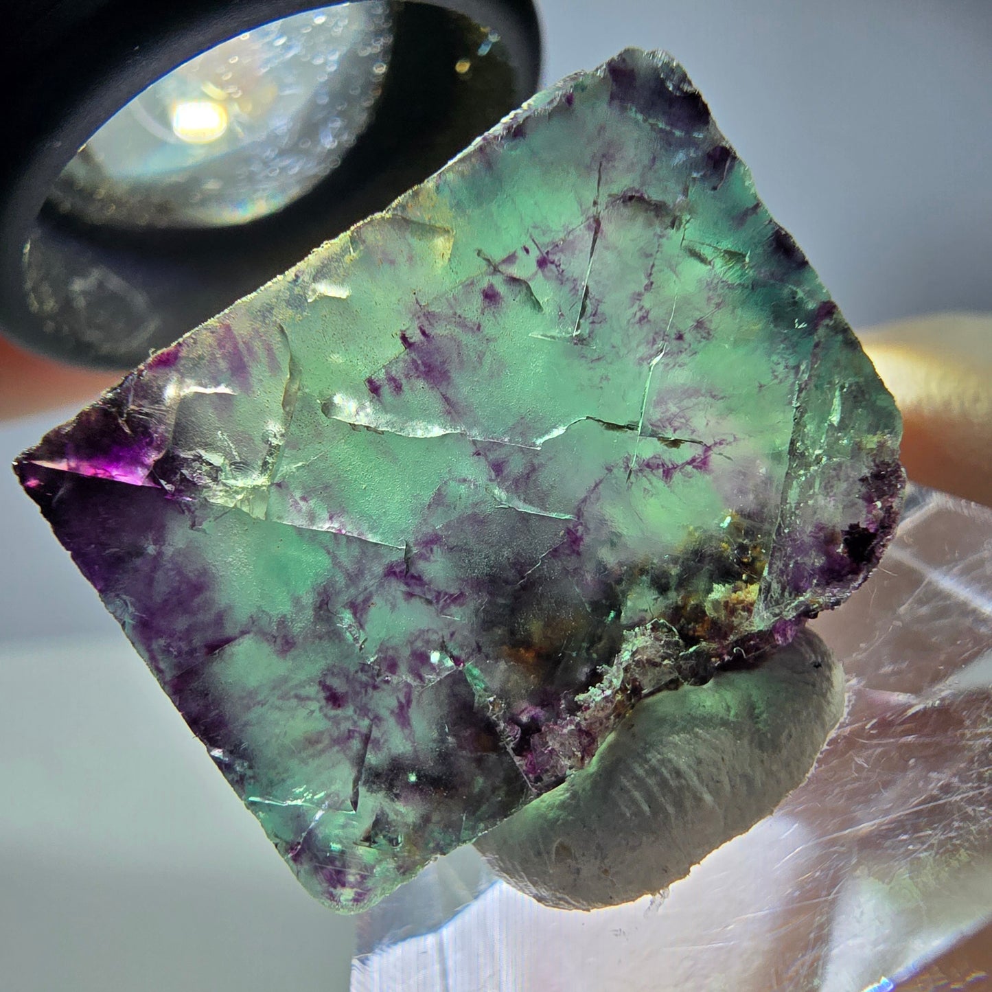 Rare cube de fluorite fantôme parqueté vert violet Okorusu Namibie 24*20*10mm