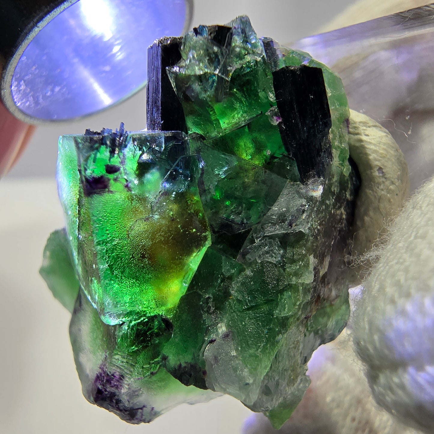 Cube de fluorite fantôme zonal, spécimen de tourmaline Schorl, Erongo, Namibie, 35 x 25 x 22 mm