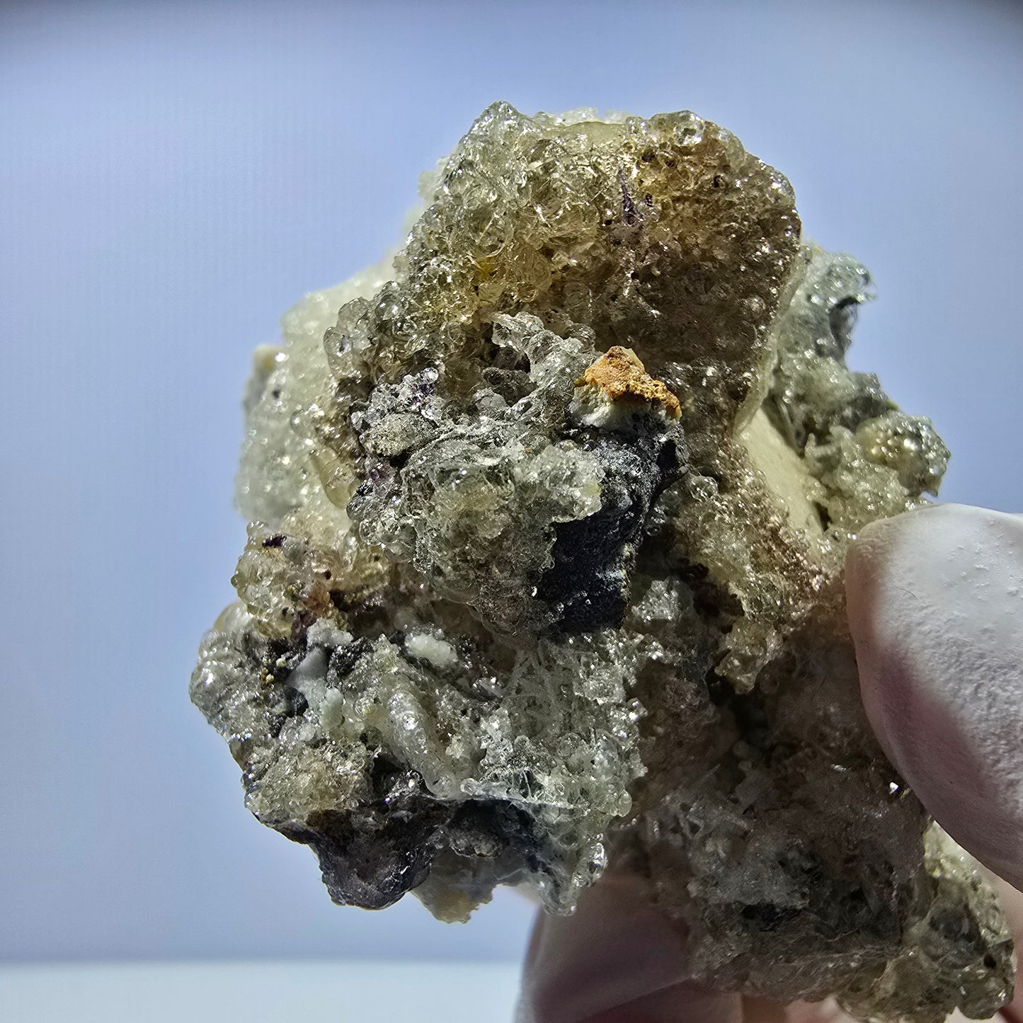 Hyalit Opal, Rauchquarz, Schörl Turmalin, Orthoklas Erongo, Namibia 71*58*45mm