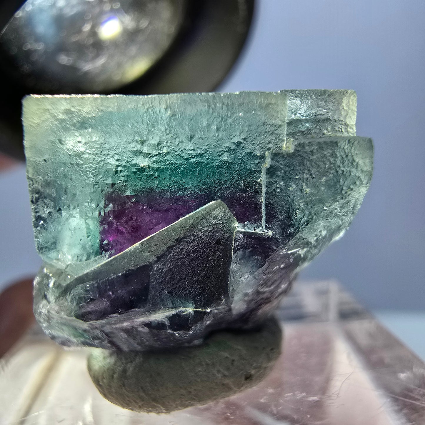 Spécimen de cube de fluorite fantôme, parqueté vert violet Okorusu, Namibie 19 x 18 x 15 mm