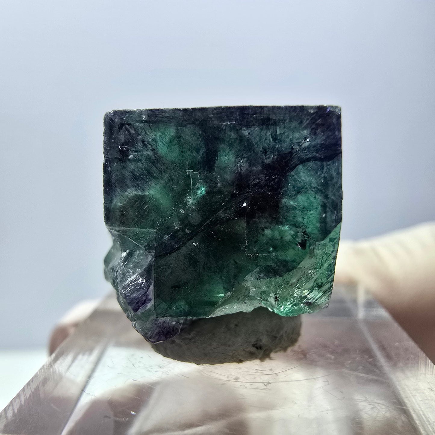 Phantom Fluorite cube parquetted, green purple Okorusu, Namibia 19*16*13mm