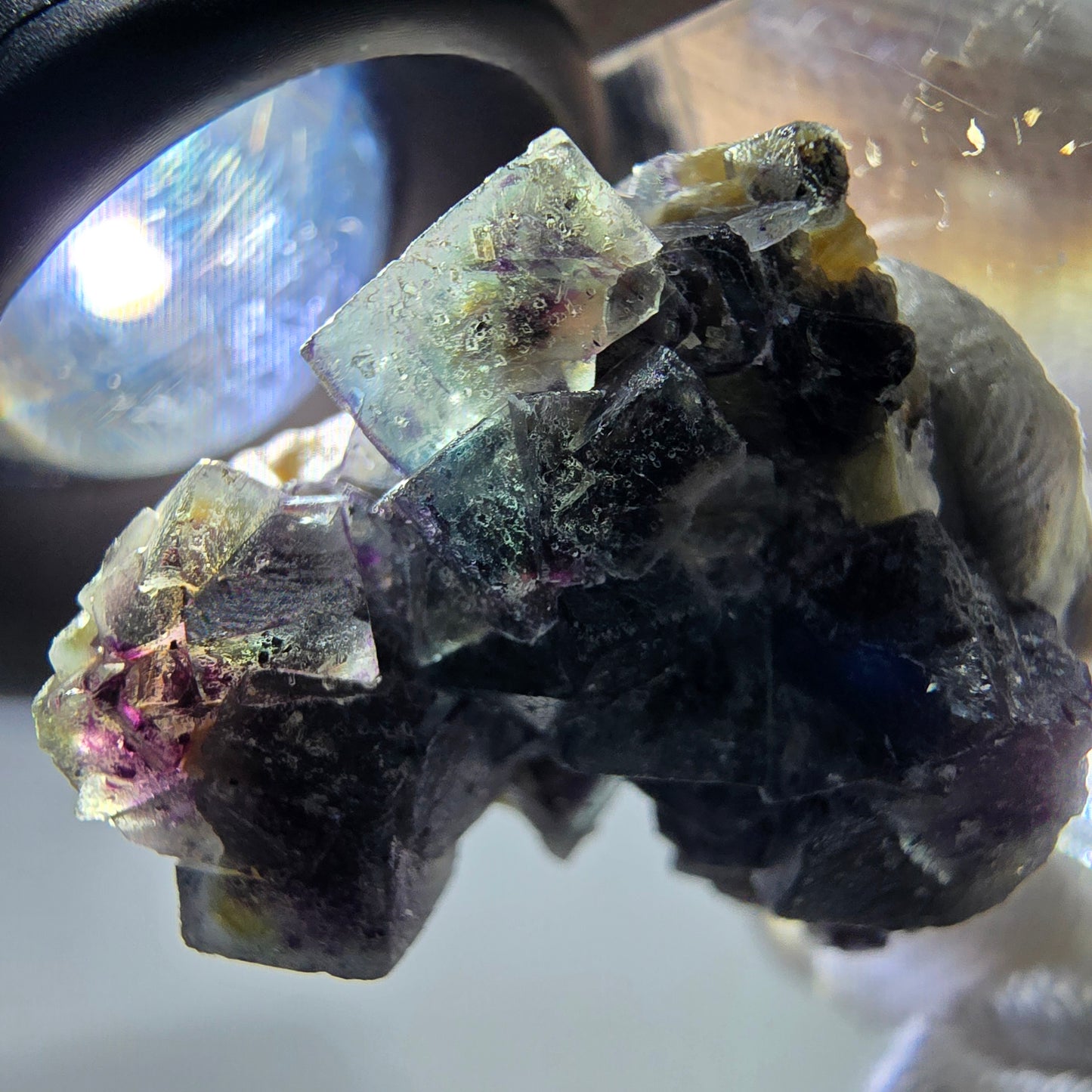 Cubes de fluorite fantôme colorés, spécimen de muscovite, Erongo, Namibie, 31 x 25 x 23 mm