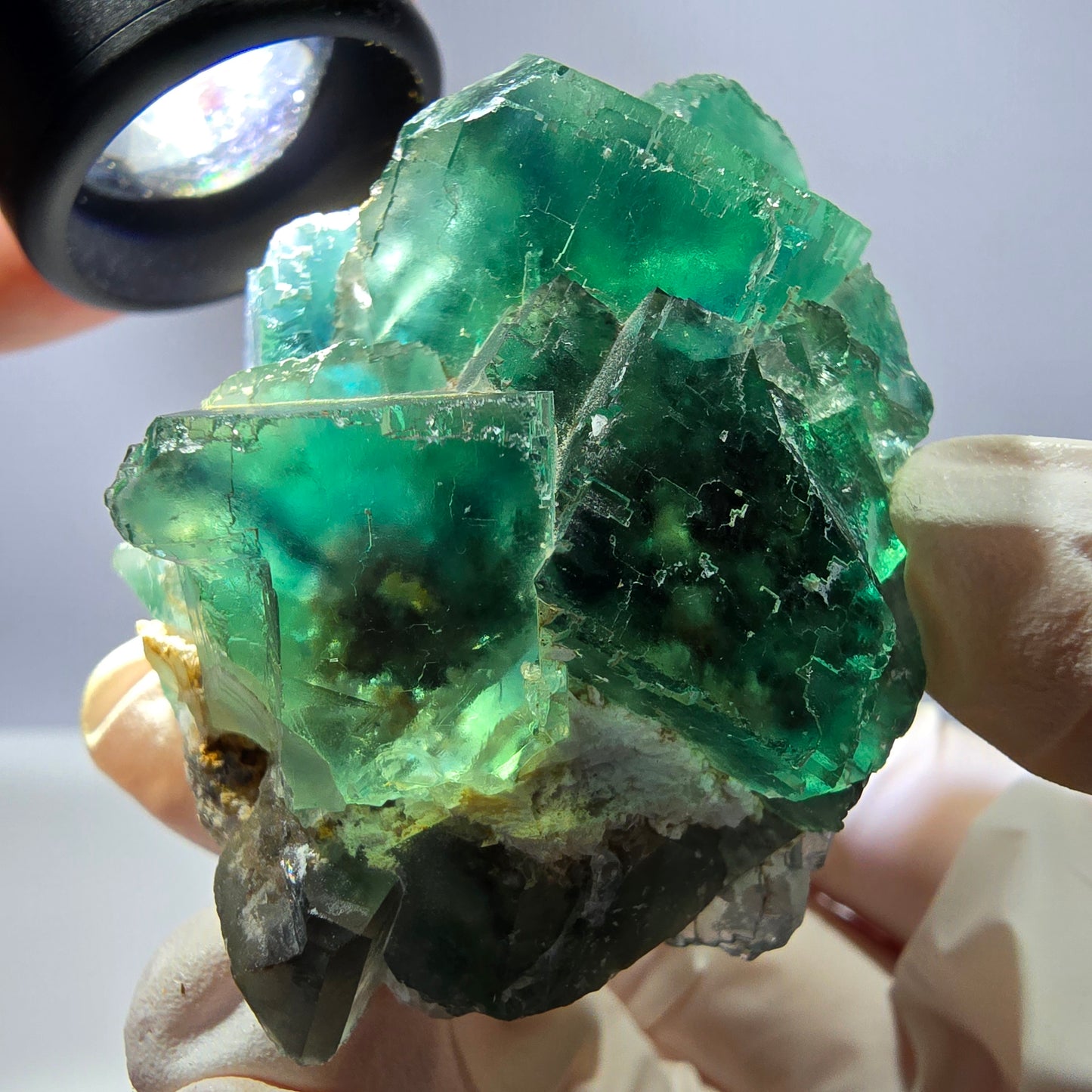 Spécimen de cube de fluorite fantôme transparente, parqueté vert Okorusu, Namibie 54 x 50 x 36 mm